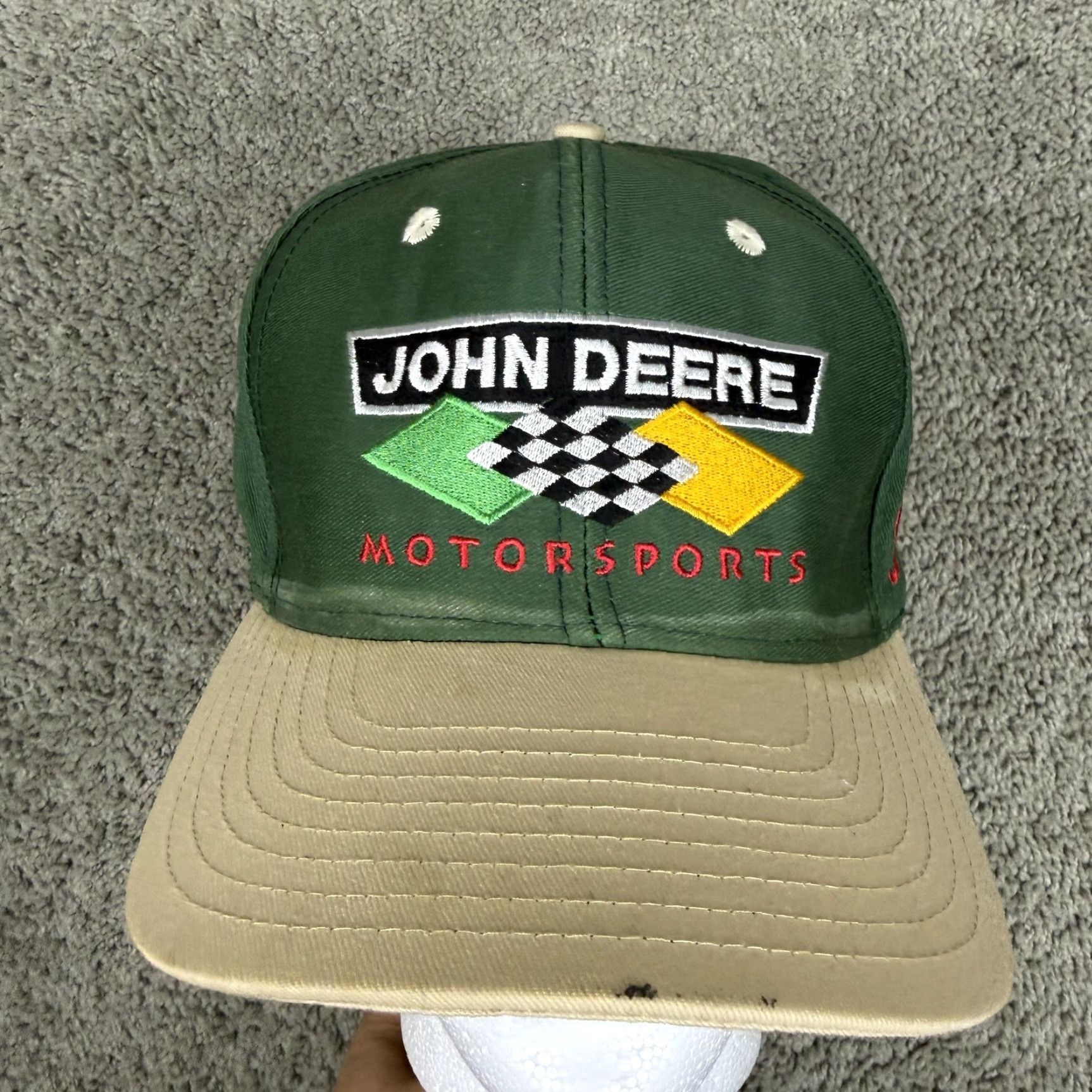 John Deere VINTAGE John Deere Motorsports Hat Cap Snap Back Mens One Size Green Racing 90s Size ONE SIZE - 3 Thumbnail