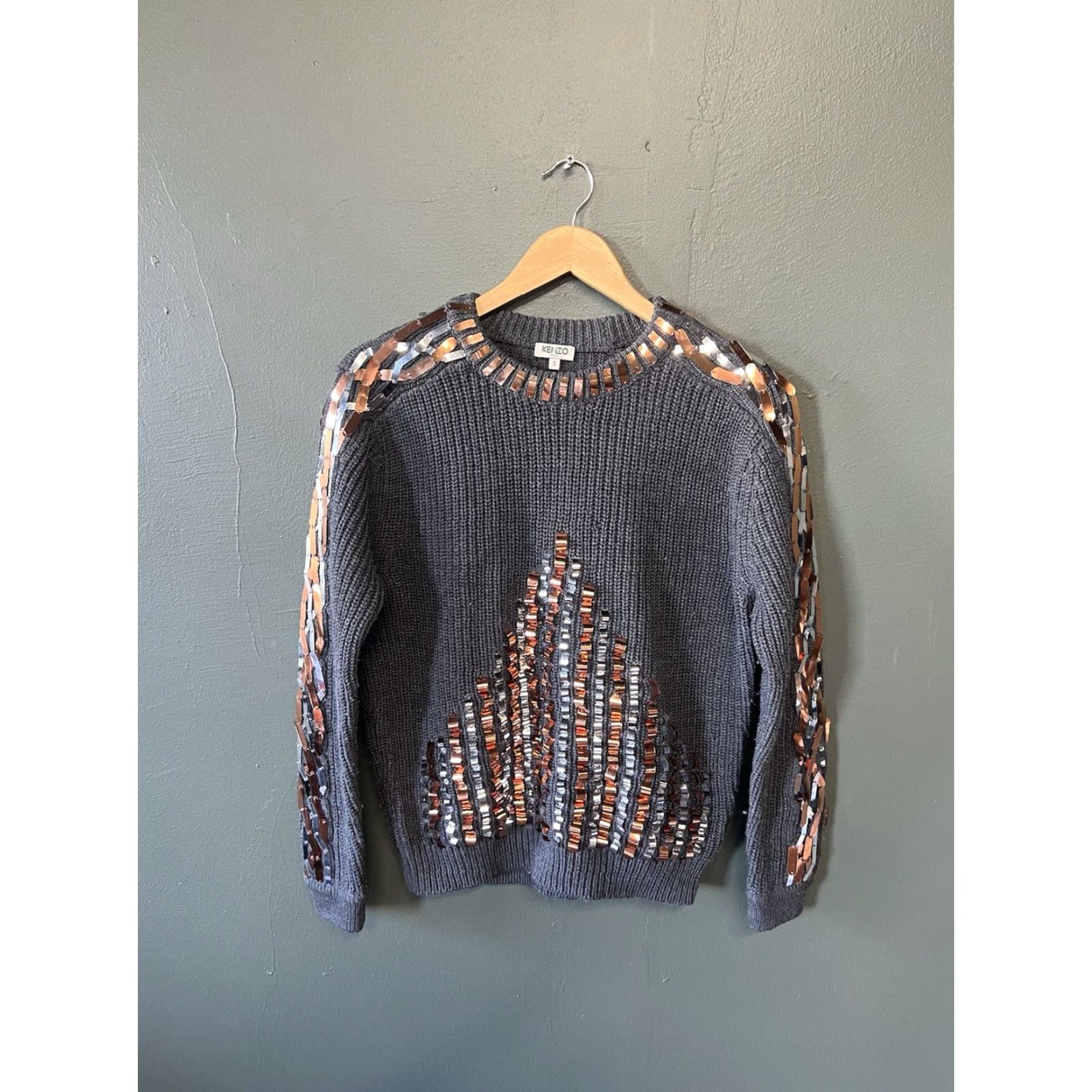 Kenzo KENZO Paris Womens Gray Embroidered Stitch Wool Pullover Sweatshirt Size S Shirt Womens Pullover 90s Paris Stitch Embroidered Wool Gray Size S / US 4 / IT 40 - 2 Thumbnail
