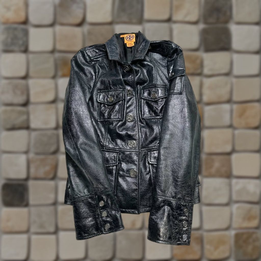 Tory Burch Leather Jacket Womens 8 Black Full Zip Jacket Mens Womens 8 Black Full Zip (Size Medium)