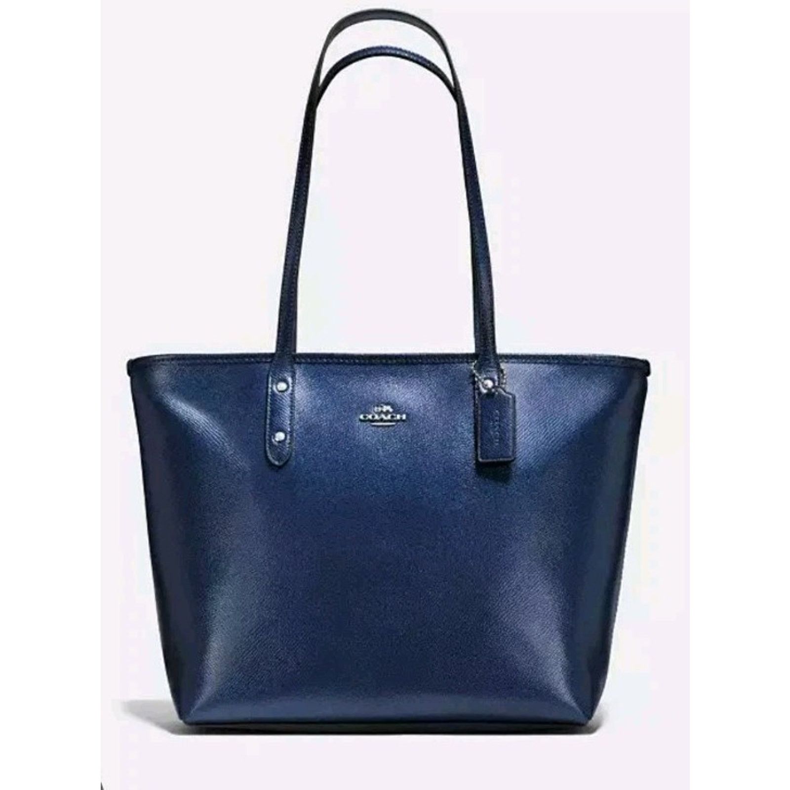 Coach City Zip Tote Bag F58846 Blue Leather L Shoulder Purse, Women's