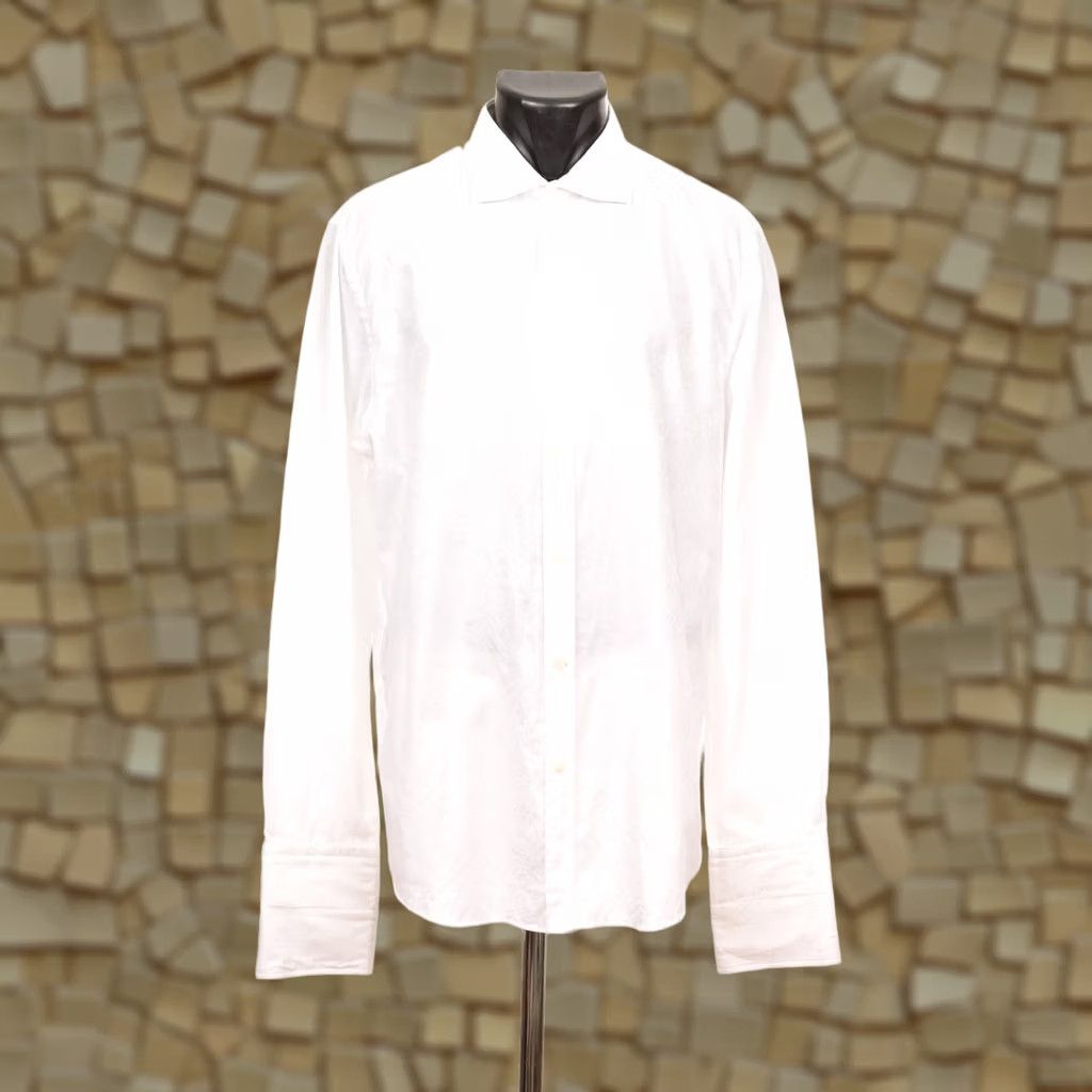 Vintage New & Lingwood White Paisley Pattern Cufflinks Button Shirt 2016433 Size 16, White, Dress Shirt, Long Sleeve, Men, 100% Cotton Size US L / EU 52-54 / 3 - 1 Thumbnail
