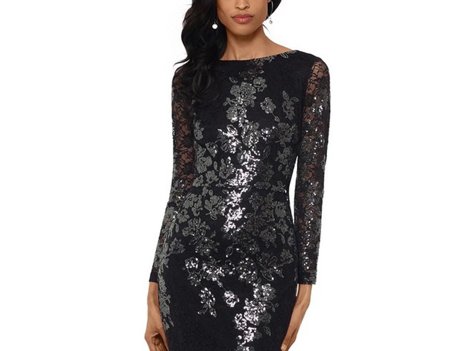 Designer Xscape Sequin Lace Long Sleeve Cocktail Dress - Size 8 -NWOT Size M / US 6-8 / IT 42-44 - 3 Thumbnail