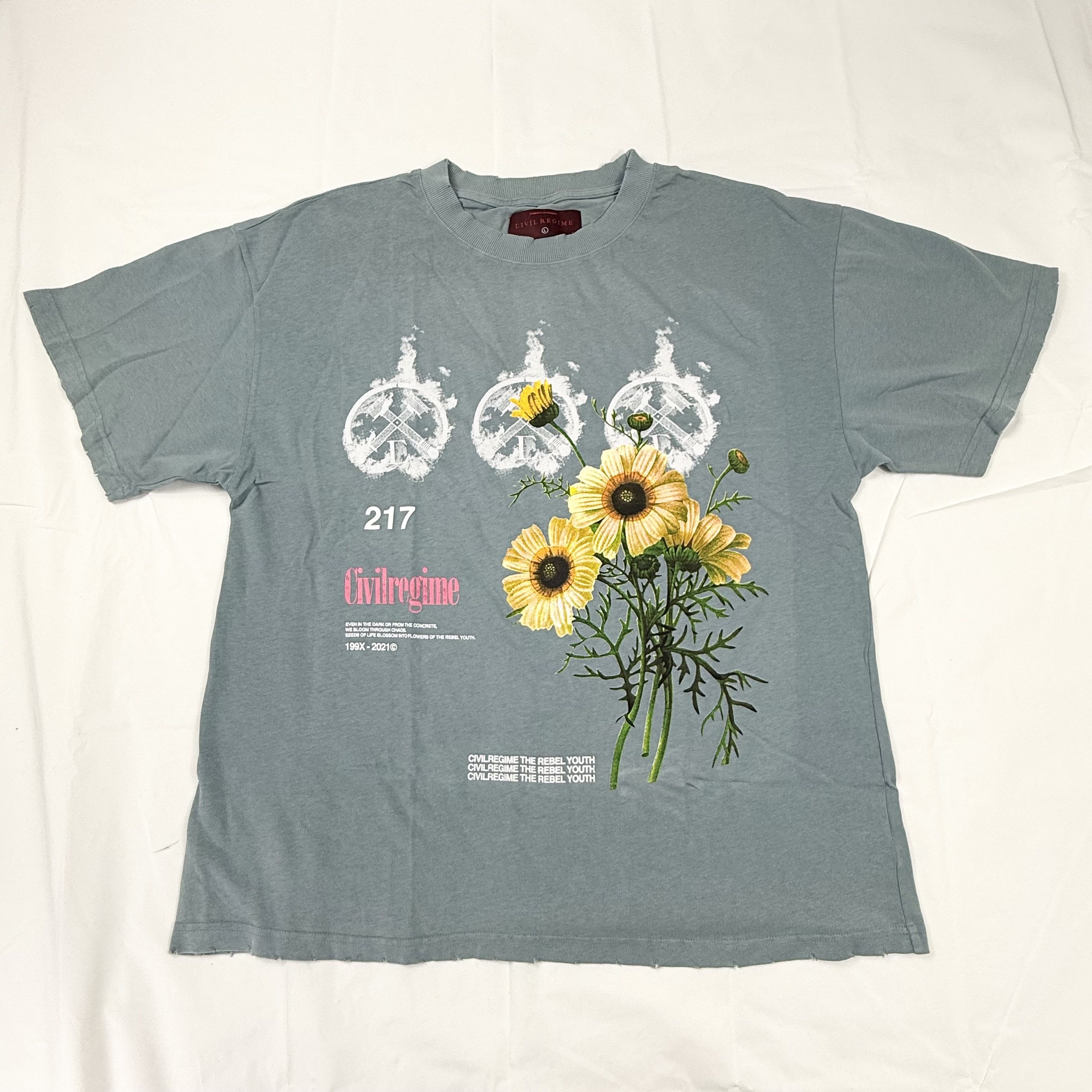 Civil Regime Civil Regime Mens Floral Distressed T-Shirt Blue Grey Rebel Size US L / EU 52-54 / 3 - 1 Thumbnail