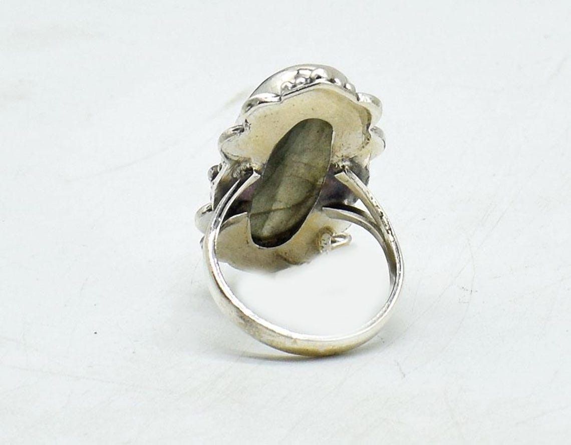 Handmade Labradorite 925 Silver Ring Oval Huge Statement Jewelry Size ONE SIZE - 5 Thumbnail