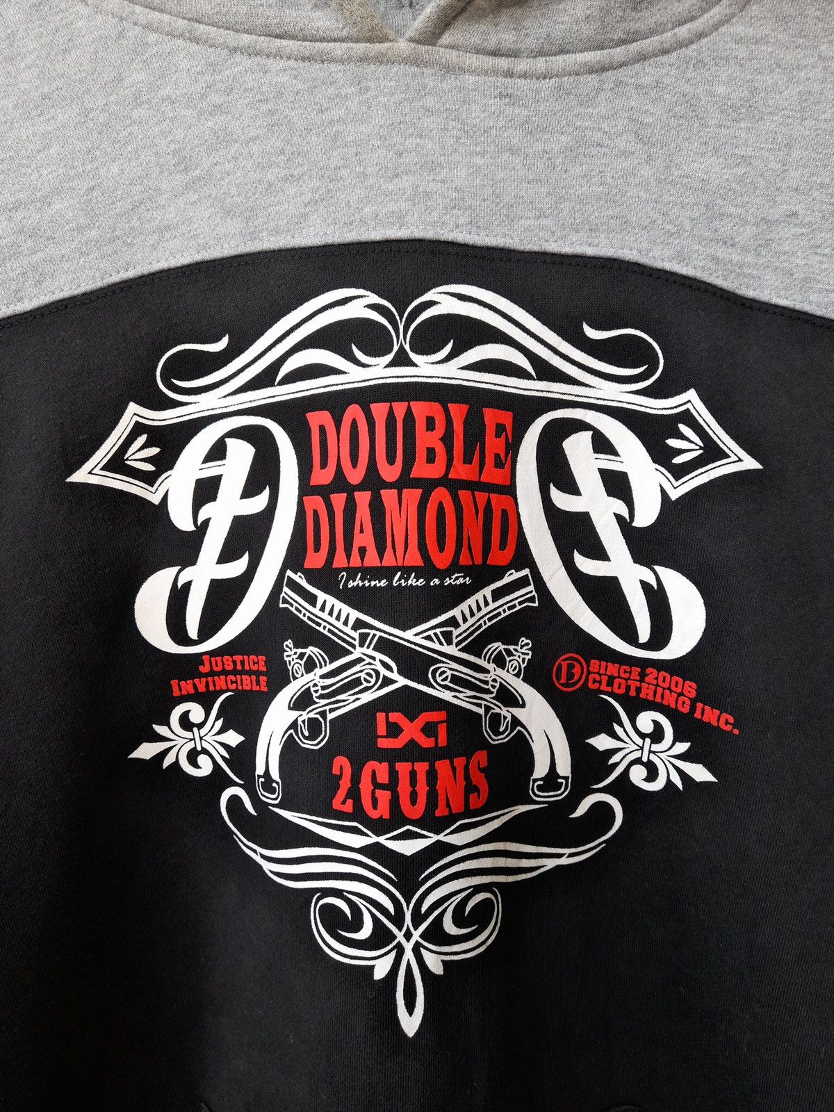 Japanese Brand Vintage Double Diamond 2 Guns Hoodie Black/Grey 00s Y2k Size US XXL / EU 58 / 5 - 8 Thumbnail