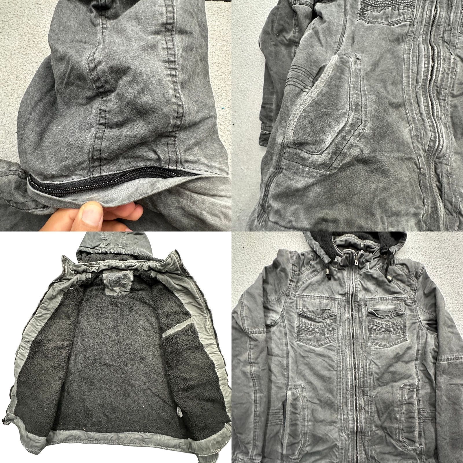 BKE BKE Buckle Slashed Fleece Lined Hooded Jacket Mens Medium Gray Full Zip Pockets Size US M / EU 48-50 / 2 - 8 Thumbnail