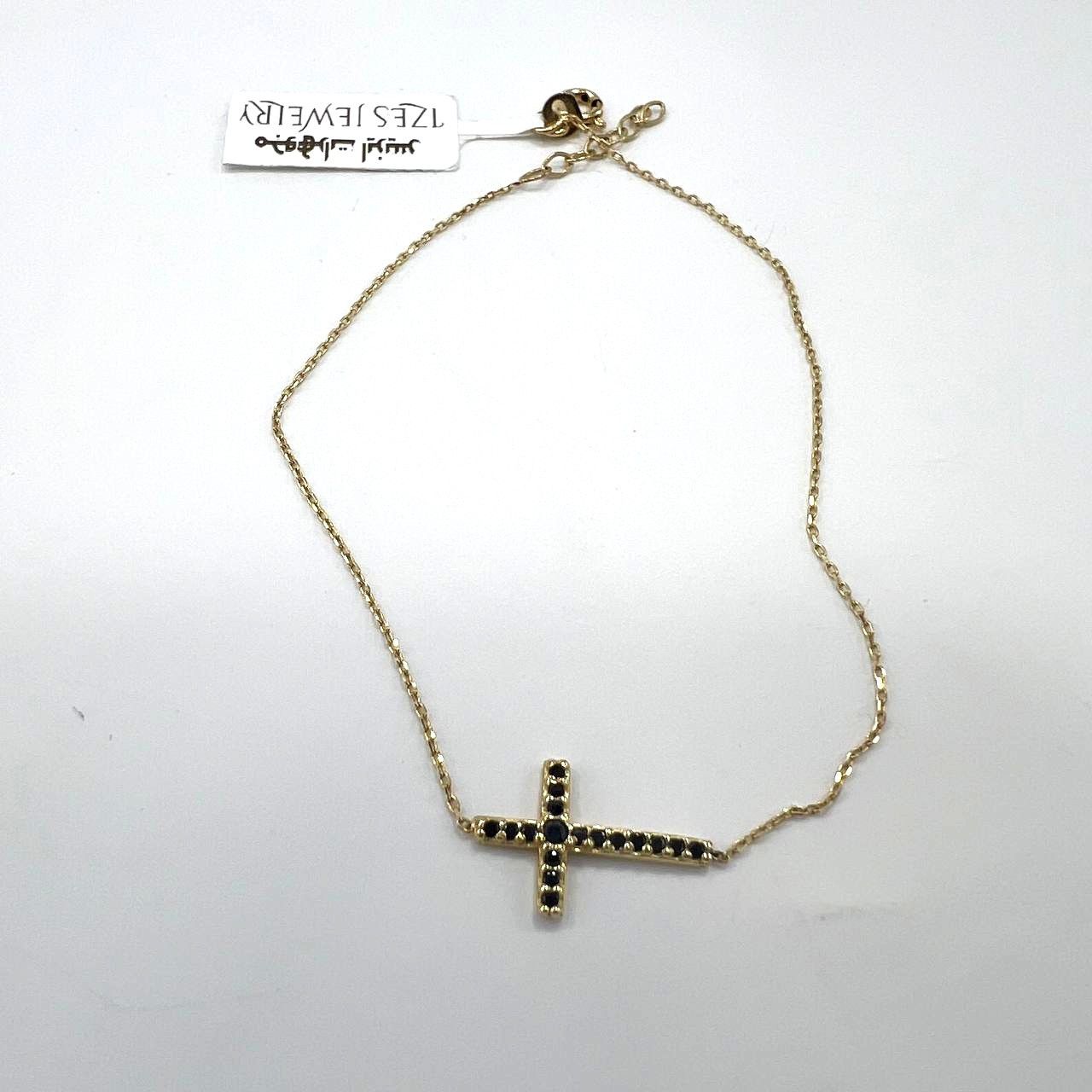 Other 14K yellow gold bracelet with black zircon cross Size ONE SIZE - 5 Thumbnail