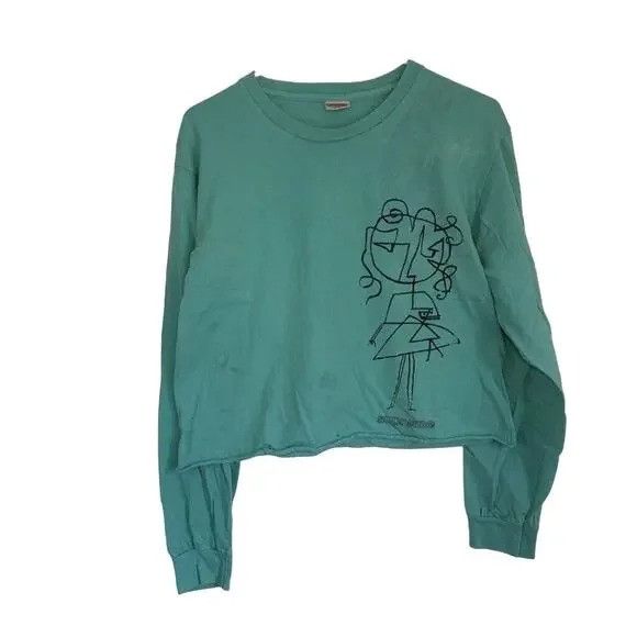 SUPREMEBEING Crop Top Green Graphic Long Sleeve Drop Shoulder T-Shirt Size M / US 6-8 / IT 42-44 - 1 Thumbnail