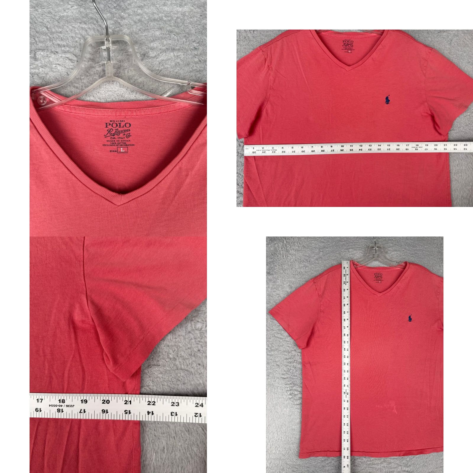 Ralph Lauren VINTAGE Polo Ralph Lauren Shirt Men Large Pink Short Sleeve V-Neck 100% Cotton READ Size US L / EU 52-54 / 3 - 8 Thumbnail