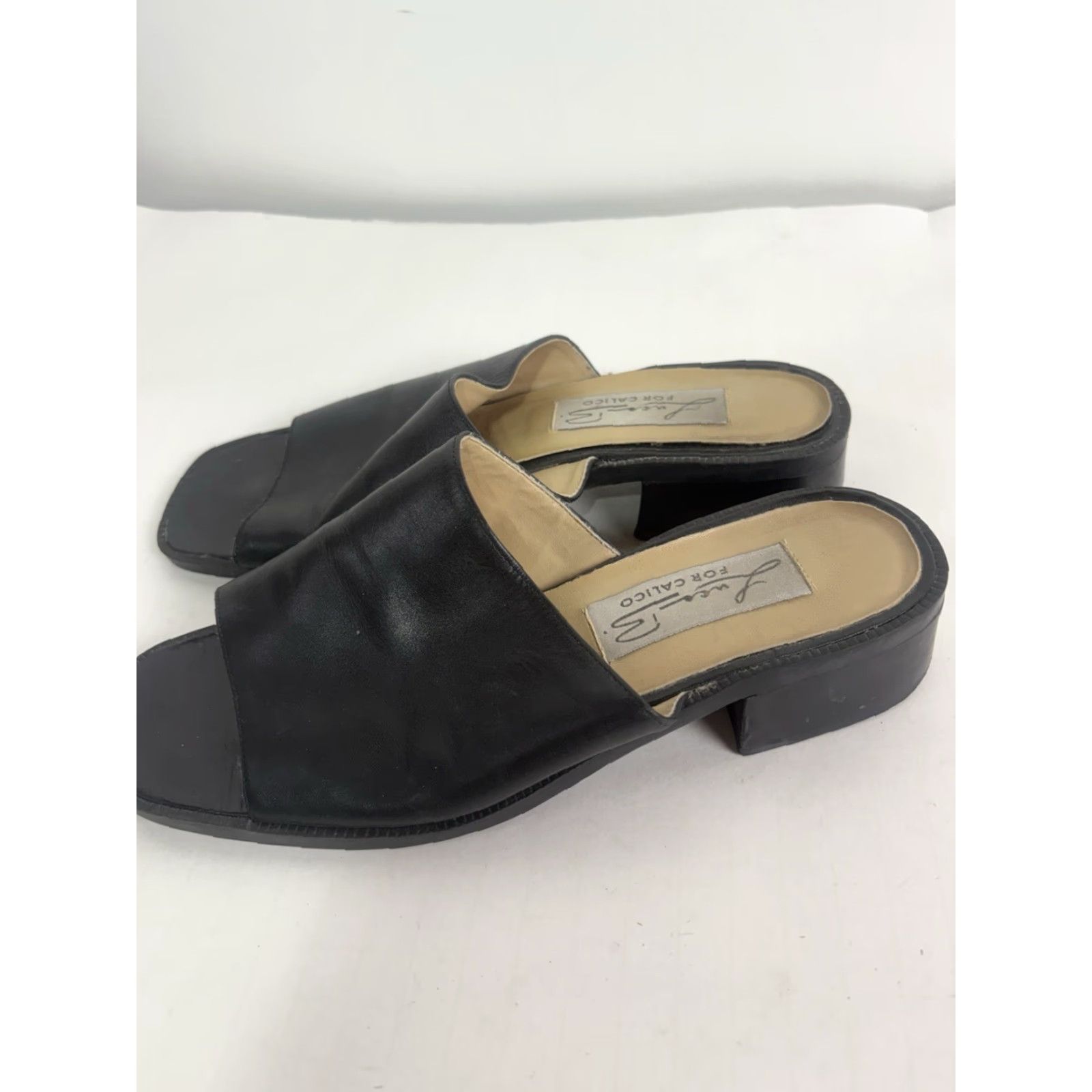 Vintage Calico Luca B Women's Leather Slide Sandals Size 7M Black Casual Summer Brazil Size US 7 / IT 37 - 2 Thumbnail