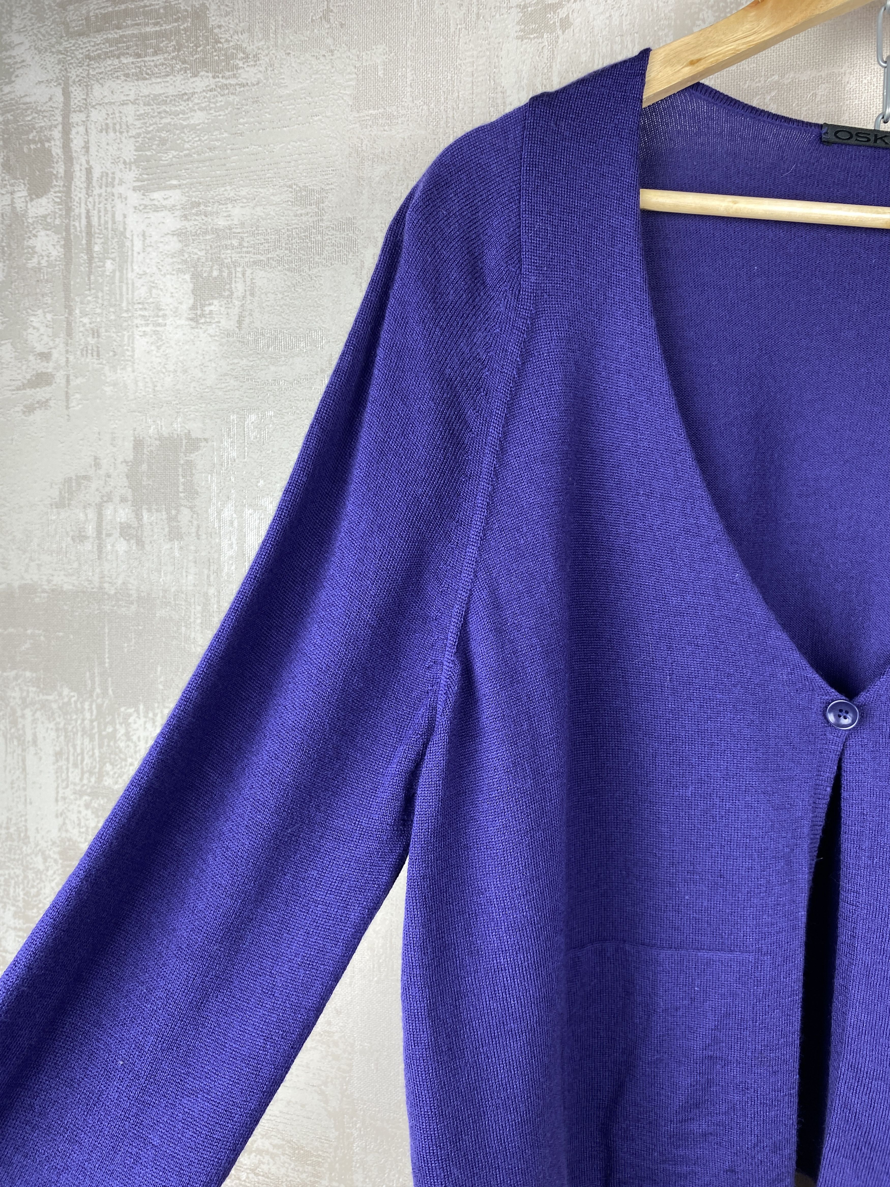Designer Oska Virgin Wool Purple Single Button Cardigan Size L / US 10 / IT 46 - 6 Thumbnail