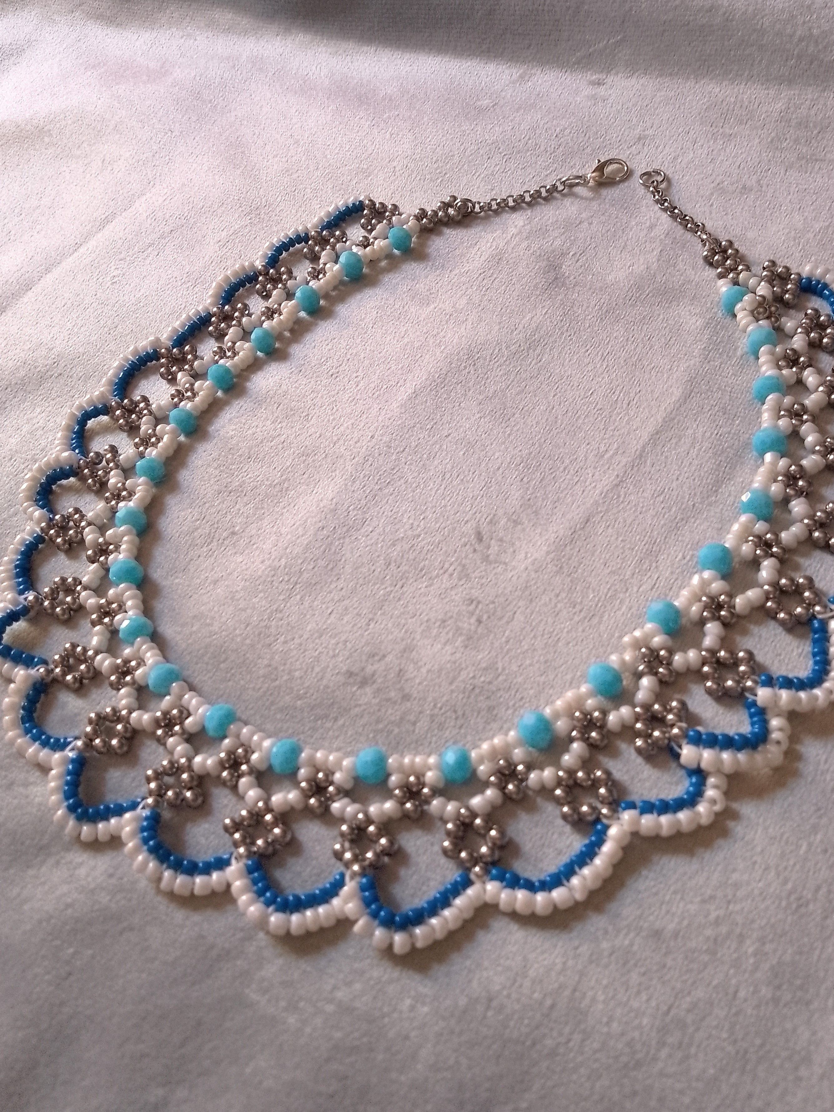 Handmade Choker Necklace White Blue Super glamour Size ONE SIZE - 4 Thumbnail