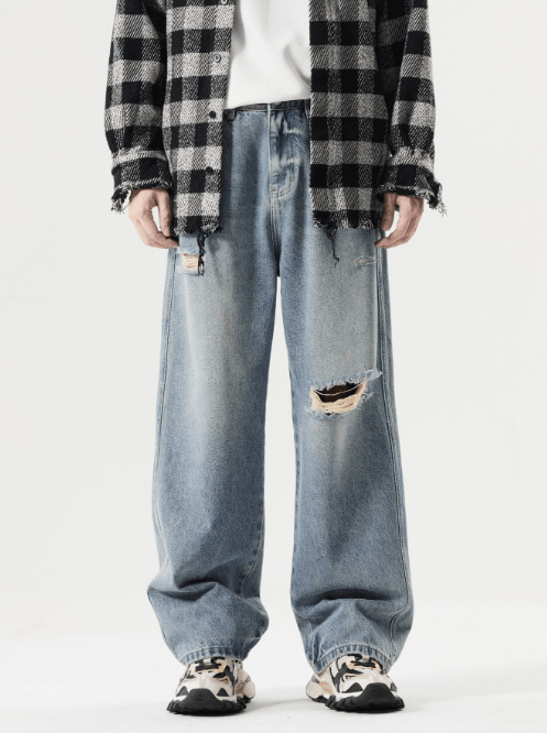 Japanese Brand × Jean Retro washed distressed straight-leg all-match ripped jeans Size US 32 / EU 48 - 1 Thumbnail