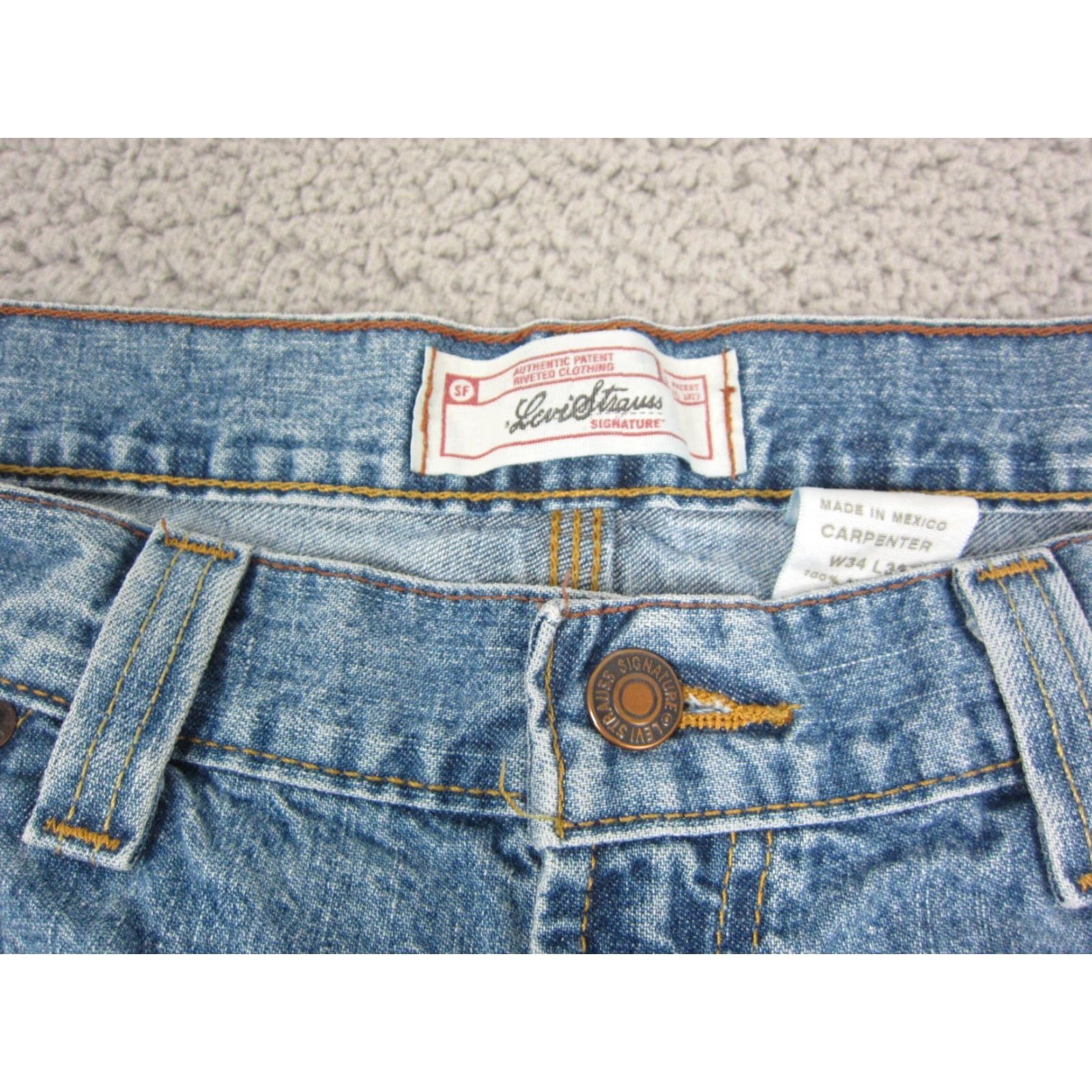 Levi's VINTAGE Levi's Jeans Mens 34x32 Blue Denim Carpenter Straight 90s 80s Baggy Pocket Zipper Button Baggy Denim Jeans Mens Regular Blue 34x32 Size US 34 / EU 50 - 3 Thumbnail