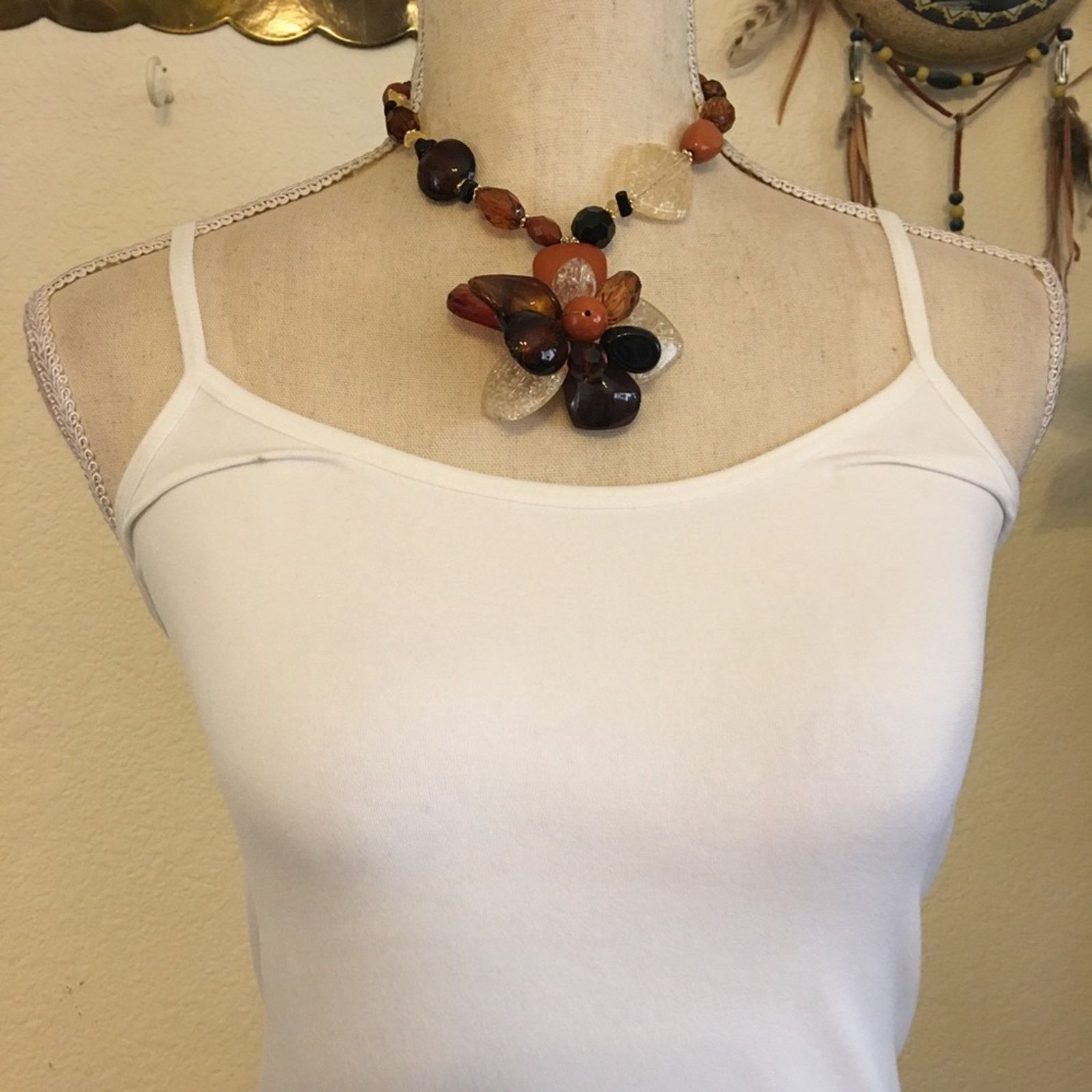 Jewelry Bold chunky crackled bead brown tone necklace Size ONE SIZE - 3 Thumbnail
