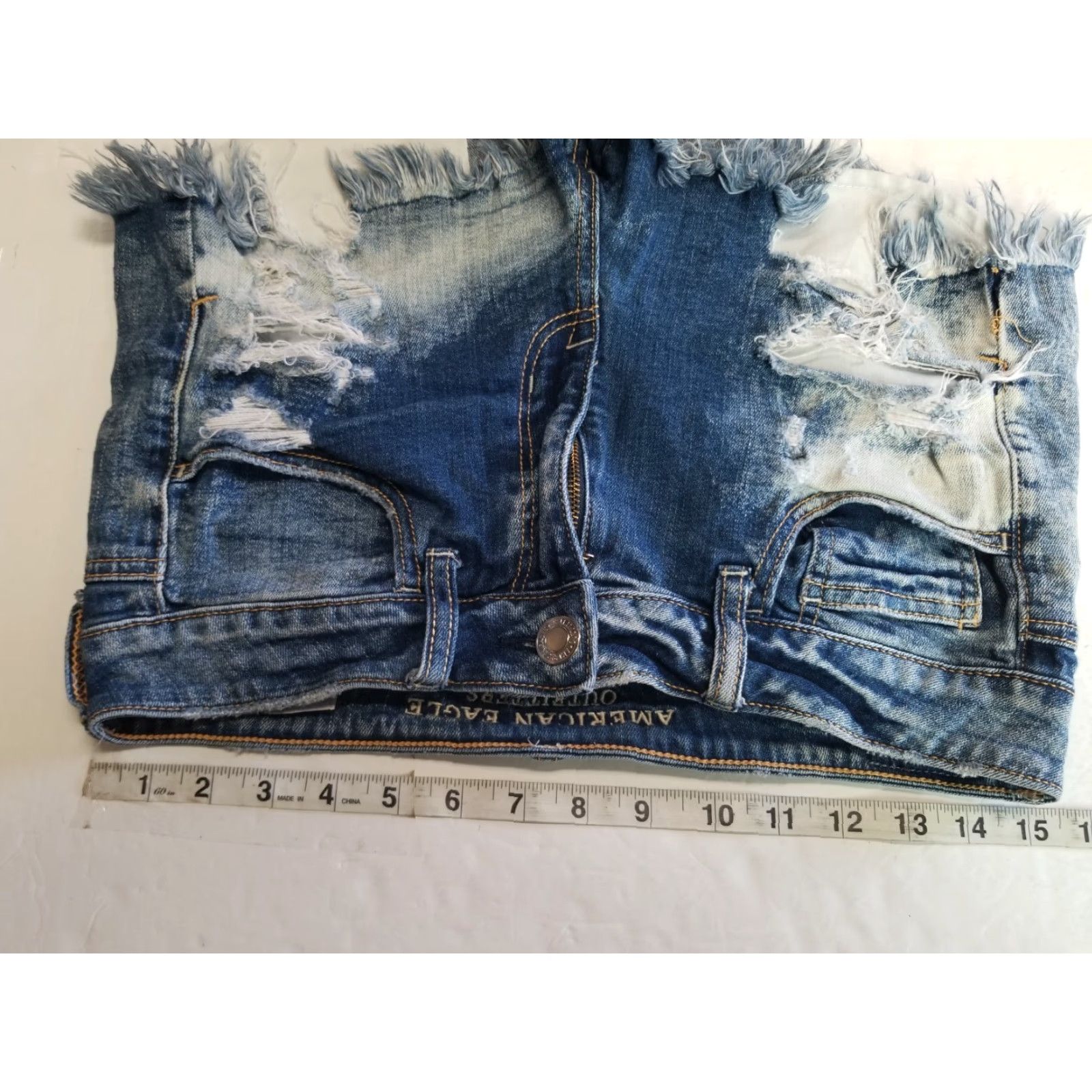 Vintage American Eagle Distressed Look Denim Blue Jean Shorts Women 8 Cut-Off Denim Summer Blue Flower Pattern Solid Size 8 Mens? Wait no. Size 30" / US 8 / IT 44 - 3 Thumbnail