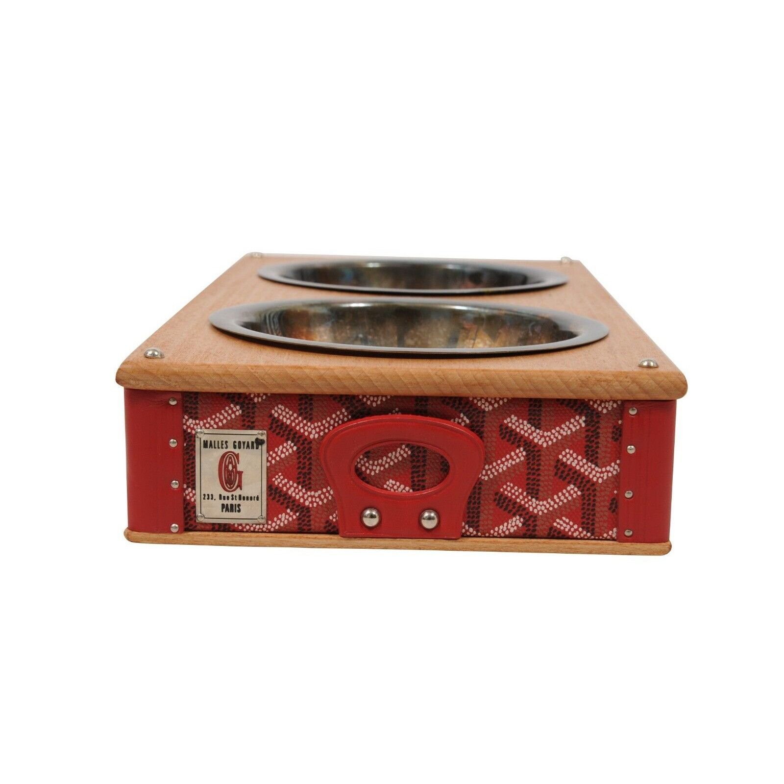 Goyard Red Edmond Double Dog Cat Bowl Hard Sided Trunk Size ONE SIZE - 3 Thumbnail