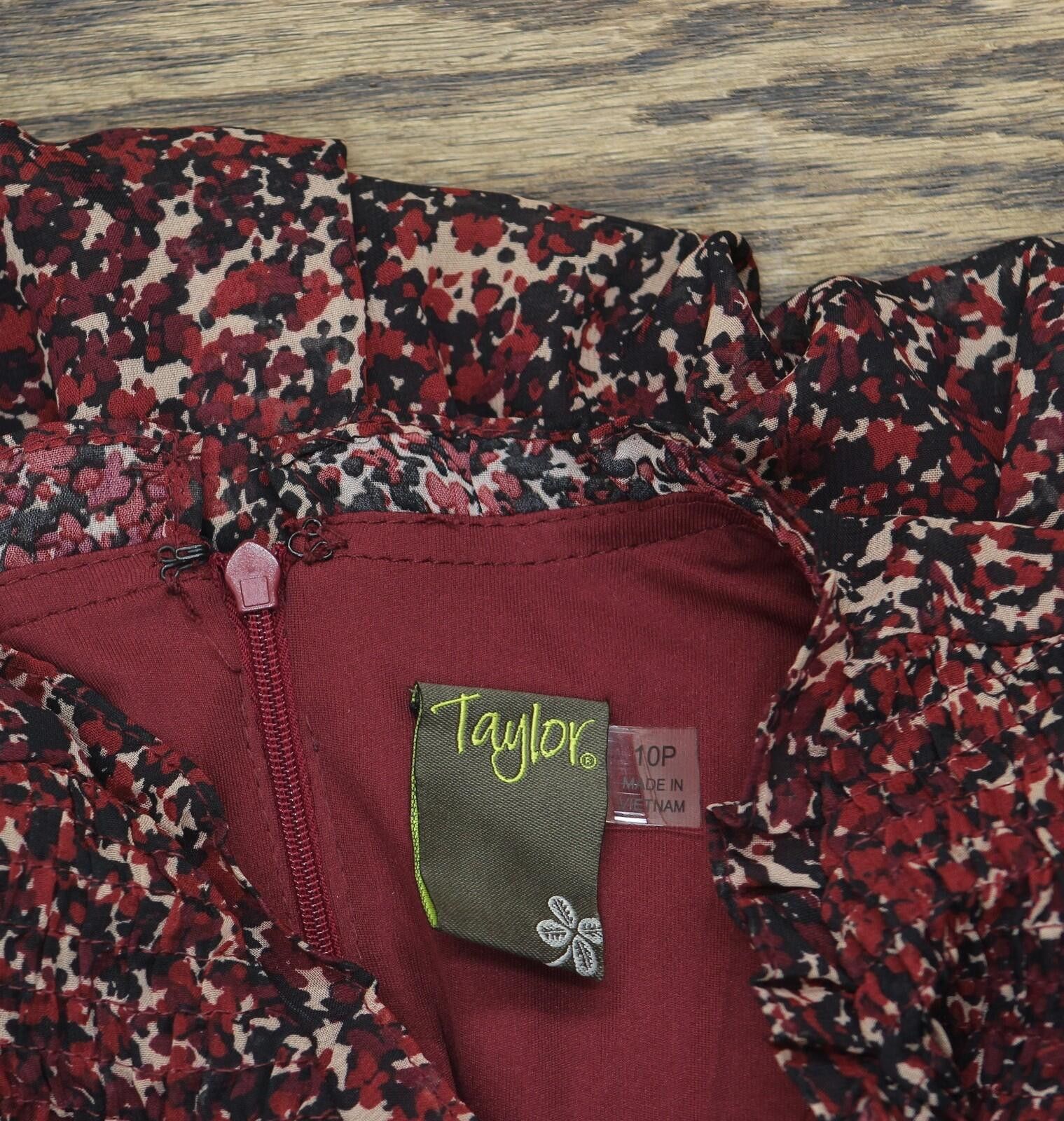 Ann Taylor Nwt Taylor Petite Chiffon Dress 3109p Crimson / Black 10p Size L / US 10 / IT 46 - 4 Thumbnail