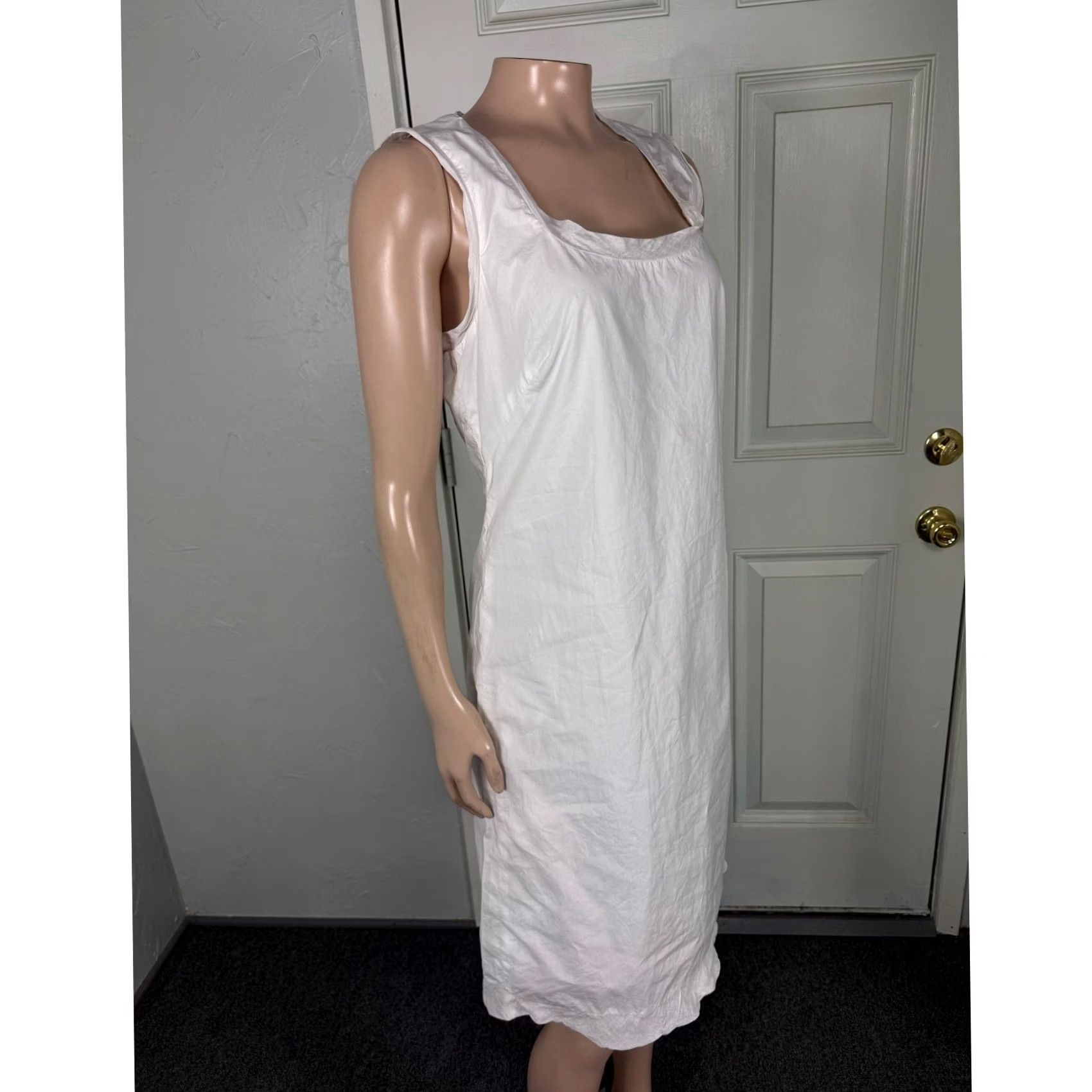 Vintage DOSA Women's Dress 100% Cotton Size S Small White Solid Sleeveless Round Neck Mini Casual Short Sleeveless Mens Womens Girls? Size S / US 4 / IT 40 - 5 Thumbnail