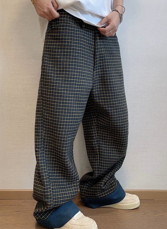 Outdoor retro fashion plaid check loose fit pants