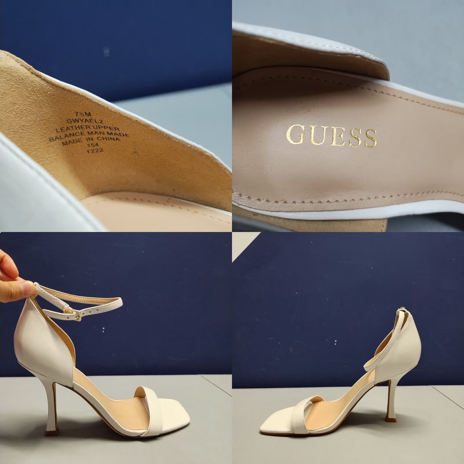 Guess GUESS Pump Womens White Gwyael Kitten Heels Size Leather Ankle Strap Open Toe Size US 8 / IT 38 - 8 Thumbnail