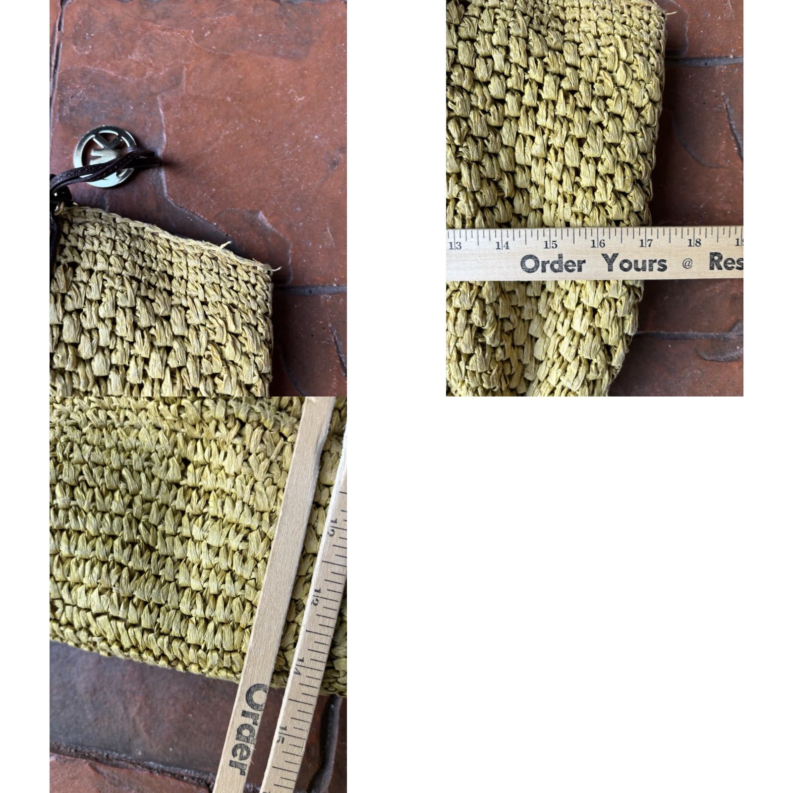 Michael Kors Michael Kors Woven Tote Bag Leather Trim Walnut Brown Beige Straw | Large | Women | Gold Hardware | Pouch Charm | Leather Lining Size ONE SIZE - 11 Thumbnail