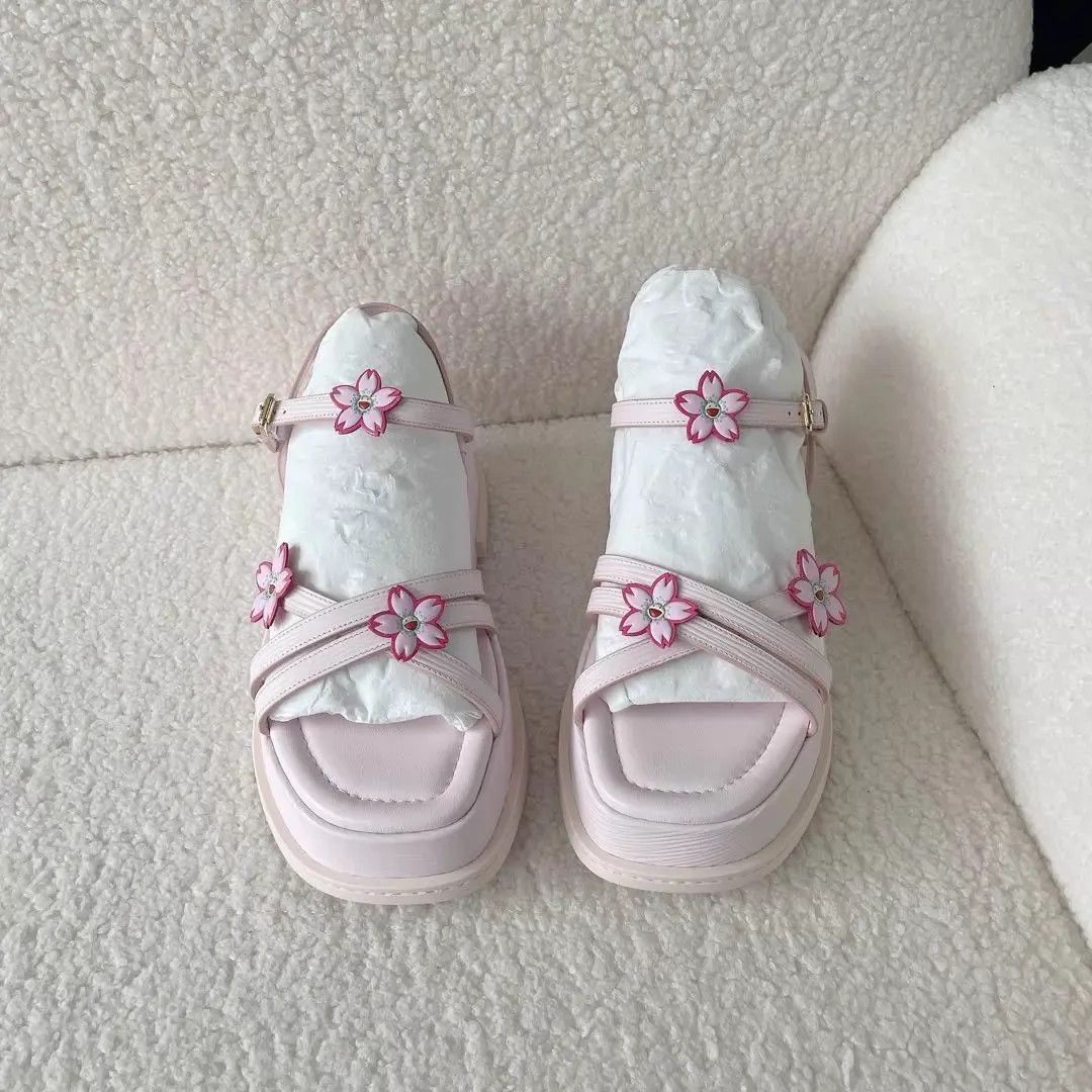 Louis Vuitton Takashi Murakami x Louis Vuitton Sakura Strappy Sandals 37 Size US 6.5 / IT 36.5 - 2 Thumbnail