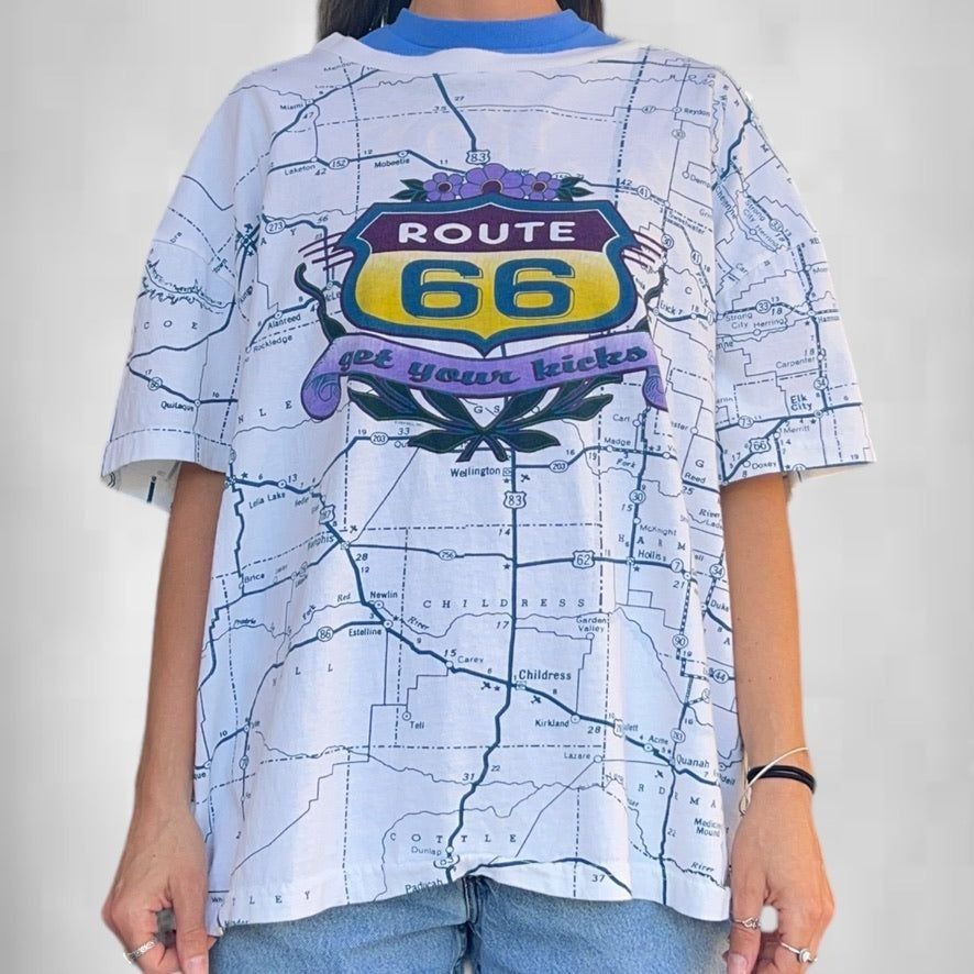 Vintage Vintage 90s Route 66 Tee Retro Graphic T-shirt Size US XL / EU 56 / 4 - 1 Thumbnail