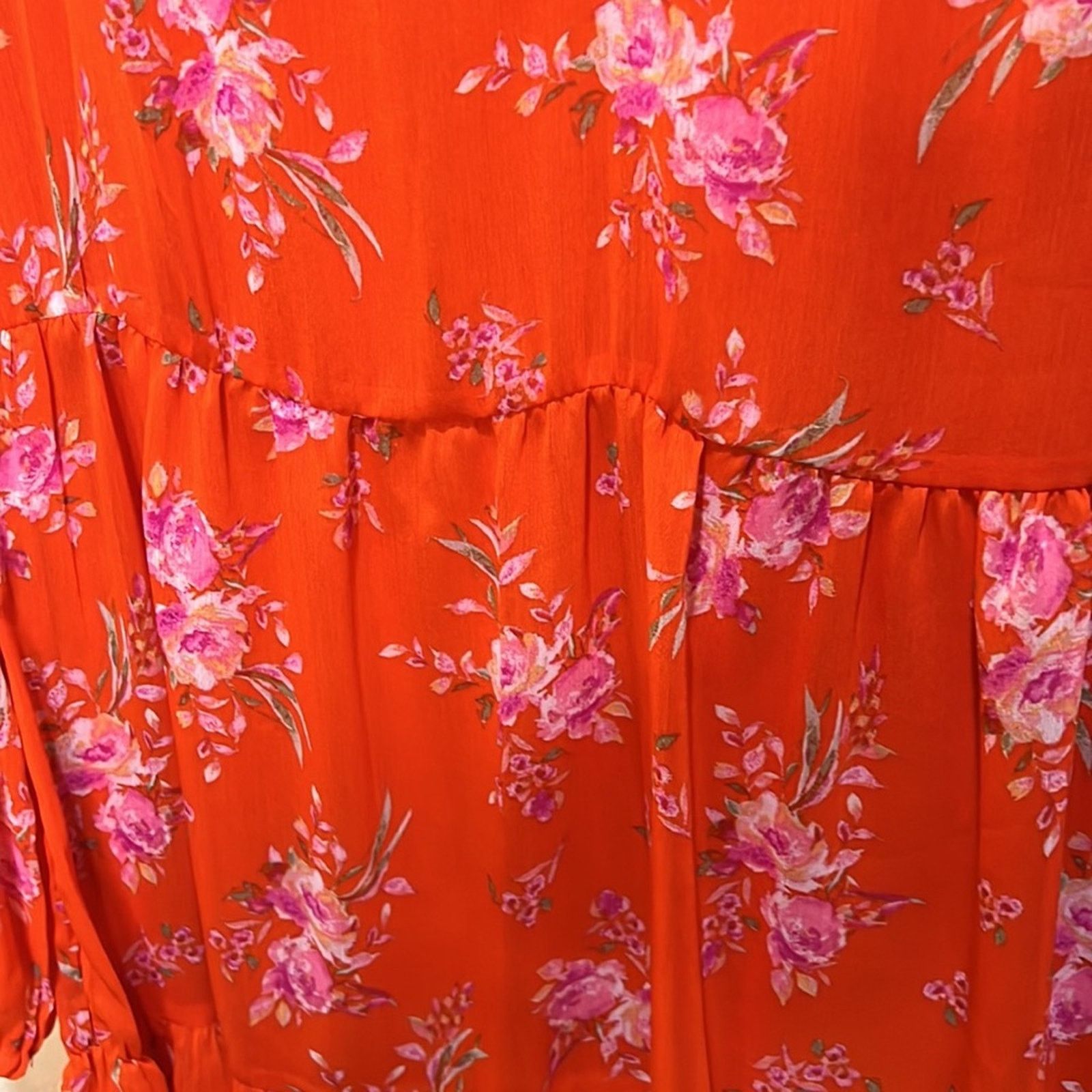 Vince Camuto Vince Camuto Orange/Pink Floral Boho Tunic Dress Size S Size S / US 4 / IT 40 - 6 Thumbnail