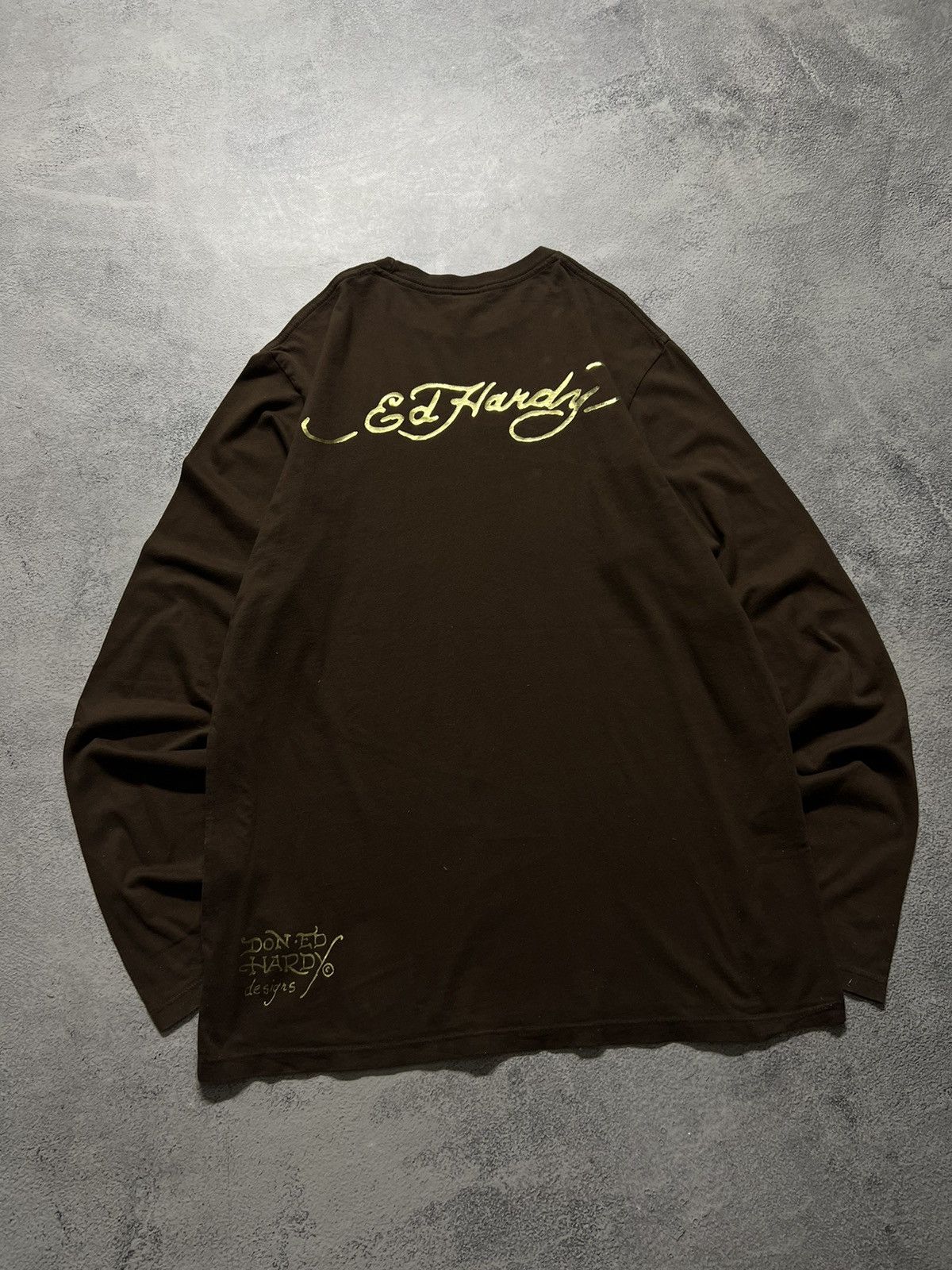 Ed Hardy Vintage Y2k Ed Hardy Brown 🤎 Skull☠️ Crazy Long Sleeve 00’s Size US L / EU 52-54 / 3 - 6 Thumbnail