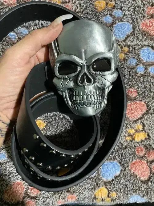 Leather Skull Buckle PU Leather Belt Size ONE SIZE - 2 Thumbnail
