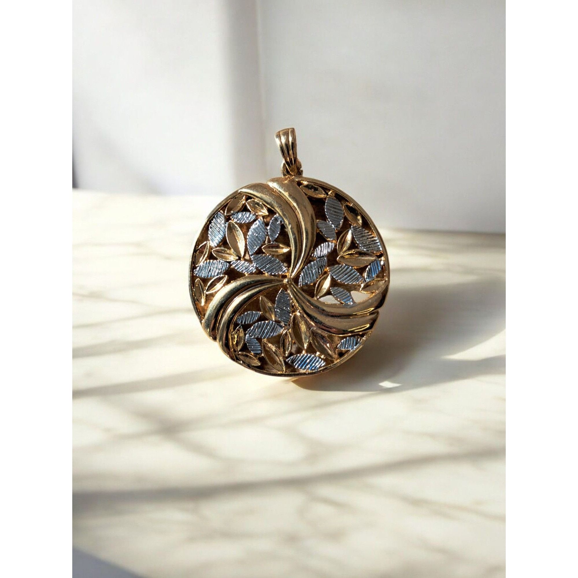 Other Bold Modern Floral Motif Pendant—Gold & Silver Toned Leaves Size ONE SIZE - 1 Thumbnail