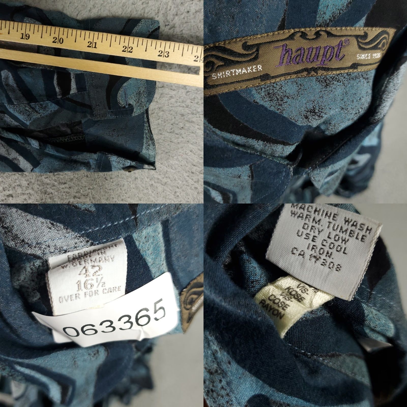 Vintage Haupt Dress Shirt Mens Size 16.5 Blue Geometric Rayon Long Sleeve Button Up Size US L / EU 52-54 / 3 - 8 Thumbnail