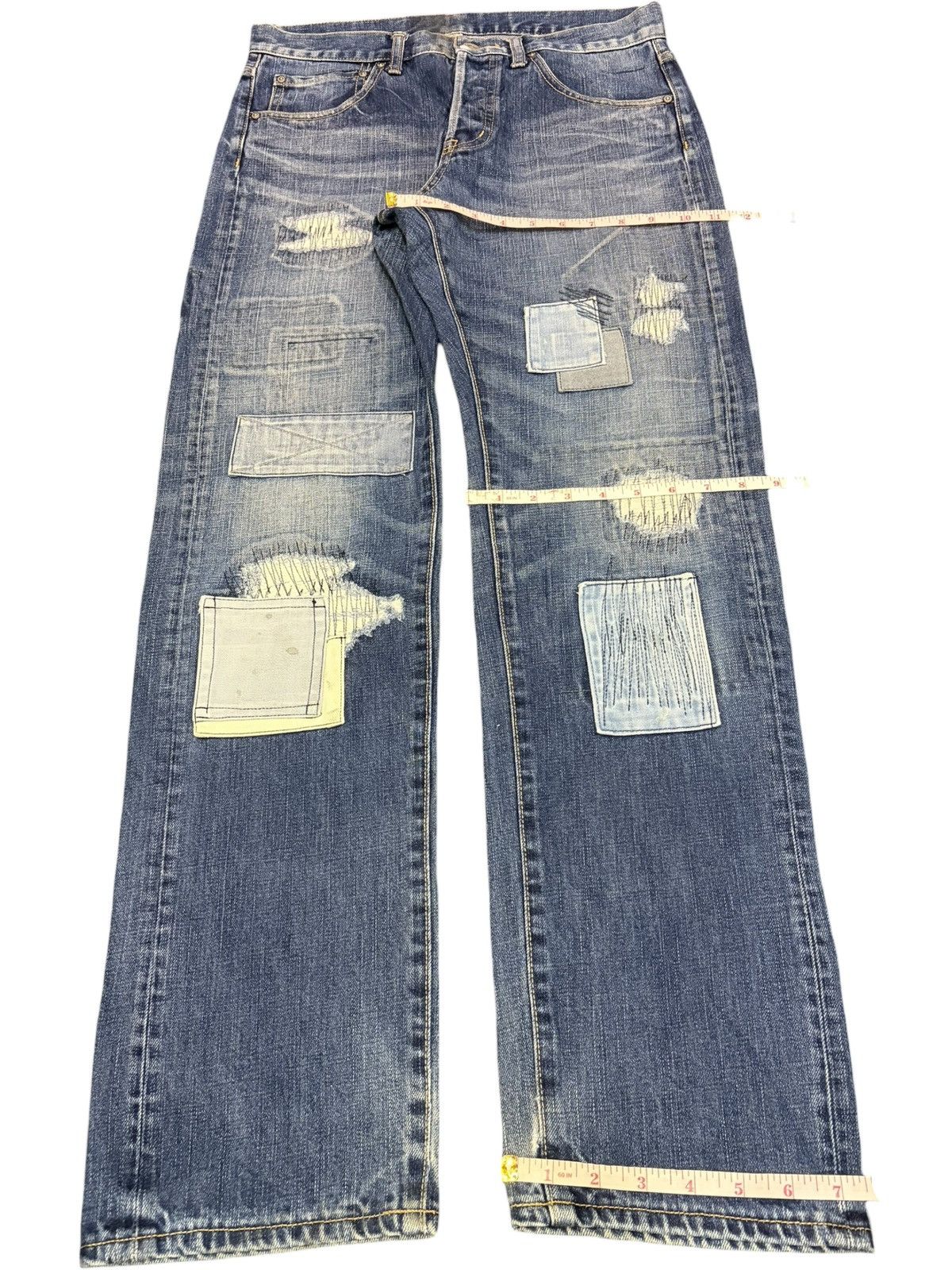 Japan Blue Vintage Japanese Brand Patchwork Distressed Jeans Size 31" - 8 Thumbnail
