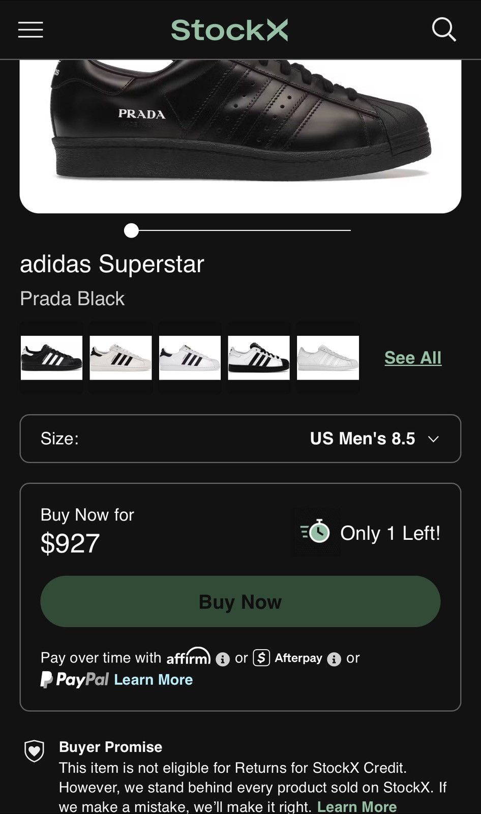 Adidas × Prada Prada Superstar Black Size US 8.5 / EU 41-42 - 2 Thumbnail