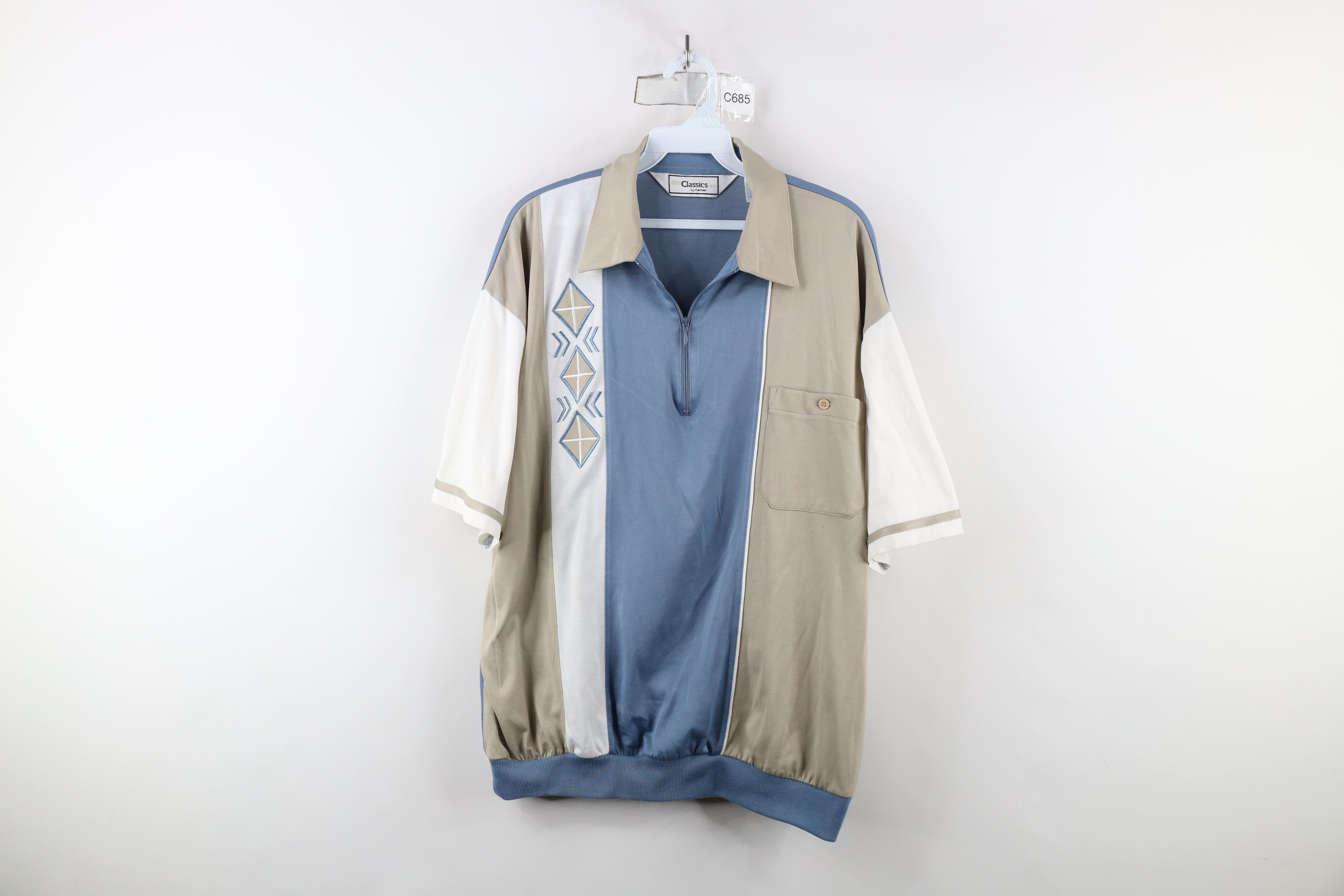 Vintage Vintage 90s Streetwear Panel Argyle Diamond Half Zip Polo Size US L / EU 52-54 / 3 - 1 Thumbnail