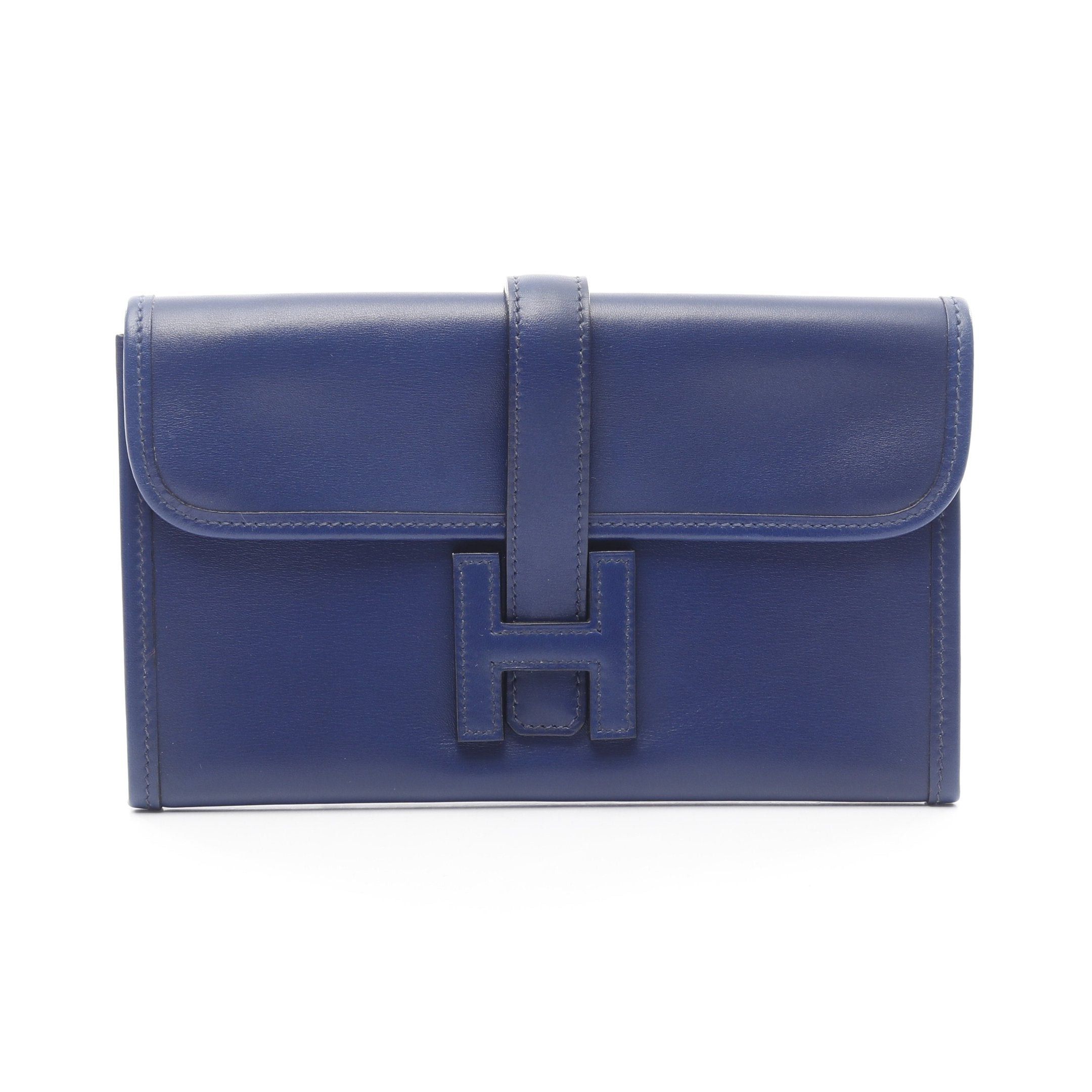 Hermes Jije Duo Blue Saphir Clutch Bag Box Calf Navy J Carved Stamp, Women's