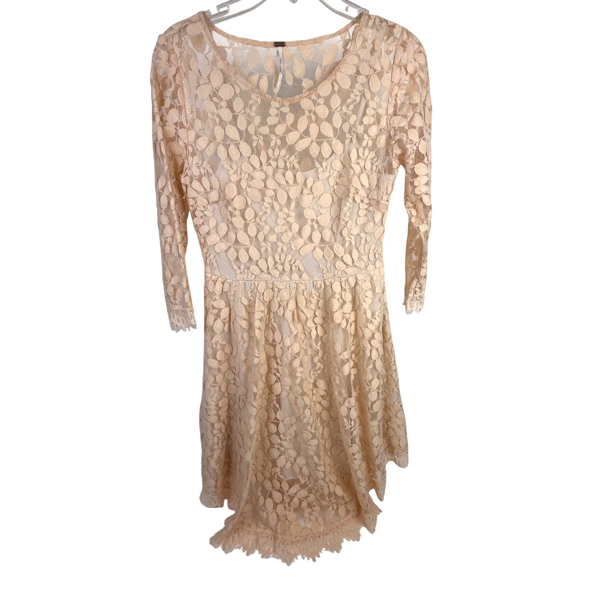 Free People Free People Lace Overlay Skater Dress 3/4-Sleeve Asymmetrica Size M / US 6-8 / IT 42-44 - 1 Thumbnail