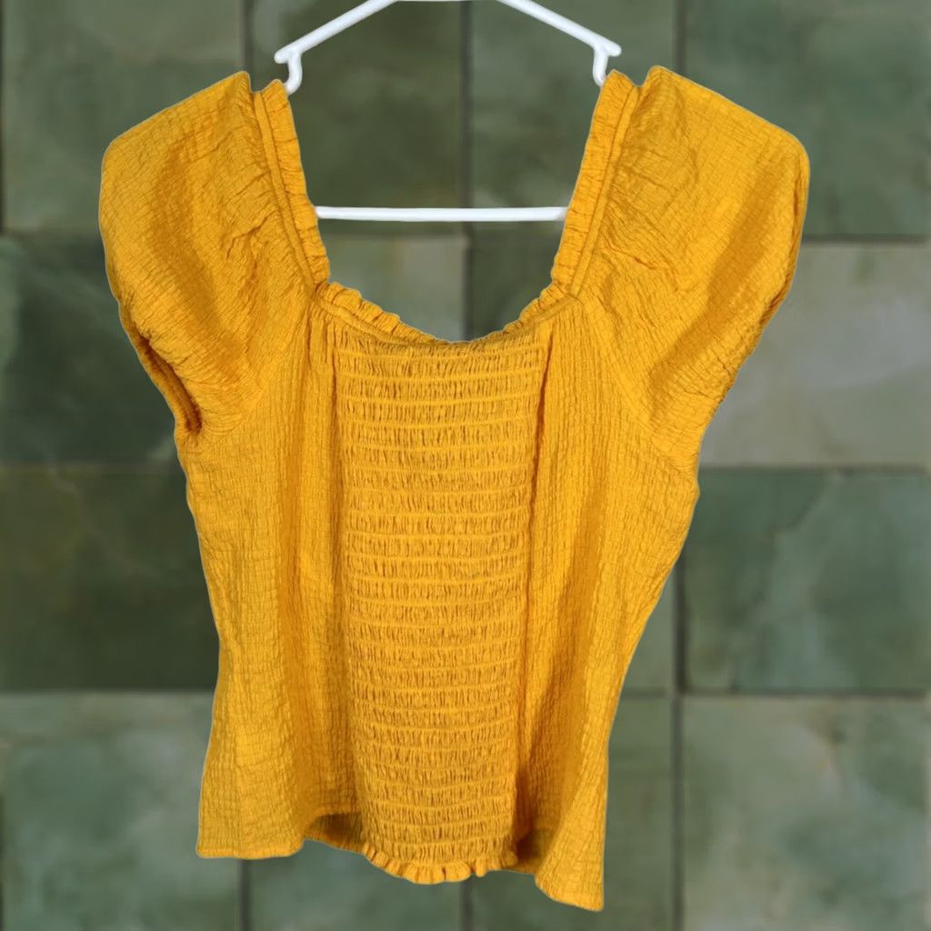 Vintage VINTAGE: No The General Good Women's Blouse Shirt Cropped Bow Tie Yellow S Cap Sleeve V-Neck Short Sleeve Casual Party/Cocktail Travel Bohemian Size S / US 4 / IT 40 - 1 Thumbnail