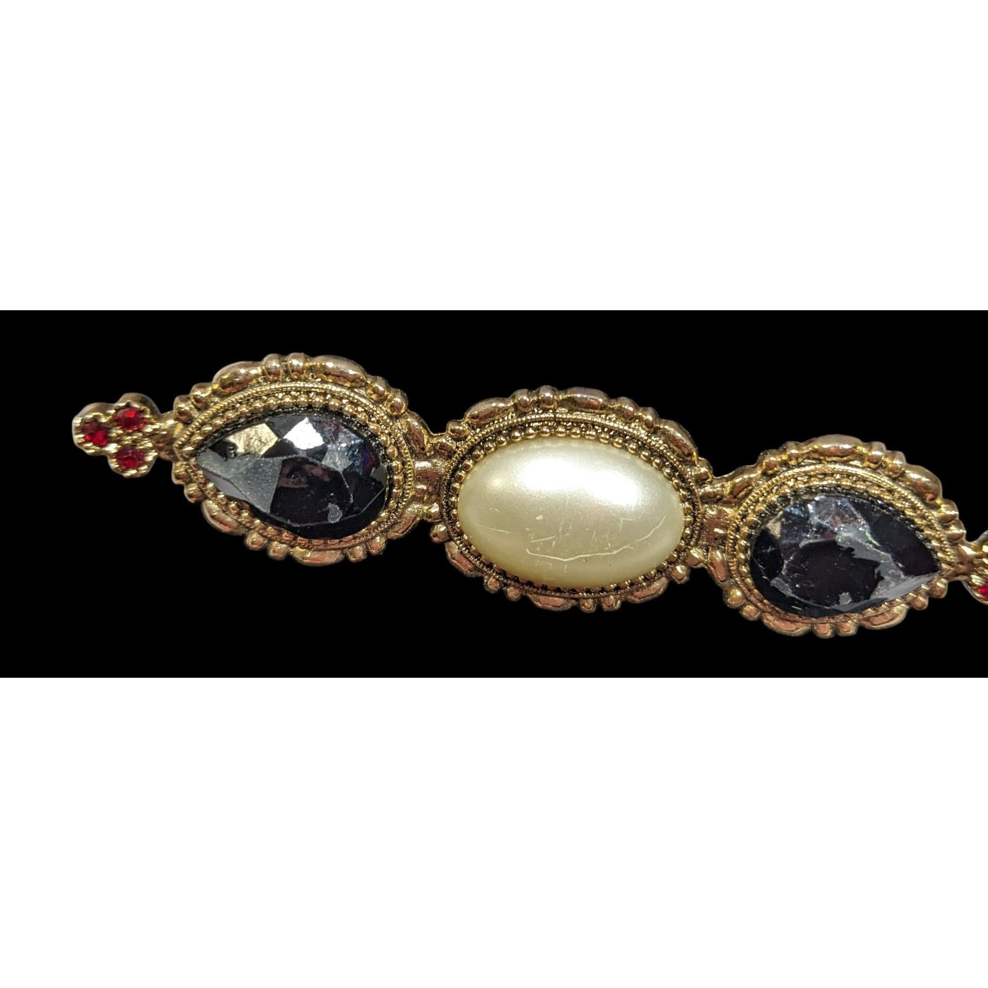 Other Vintage Victorian Style Gold White And Black Gemmed Brooch Size ONE SIZE - 4 Thumbnail