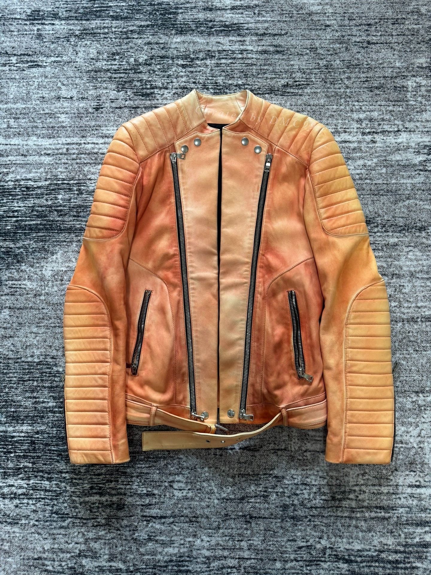 Balmain Balmain Orange Distressed Motorcycle Jacket Size US S / EU 44-46 / 1 - 1 Thumbnail