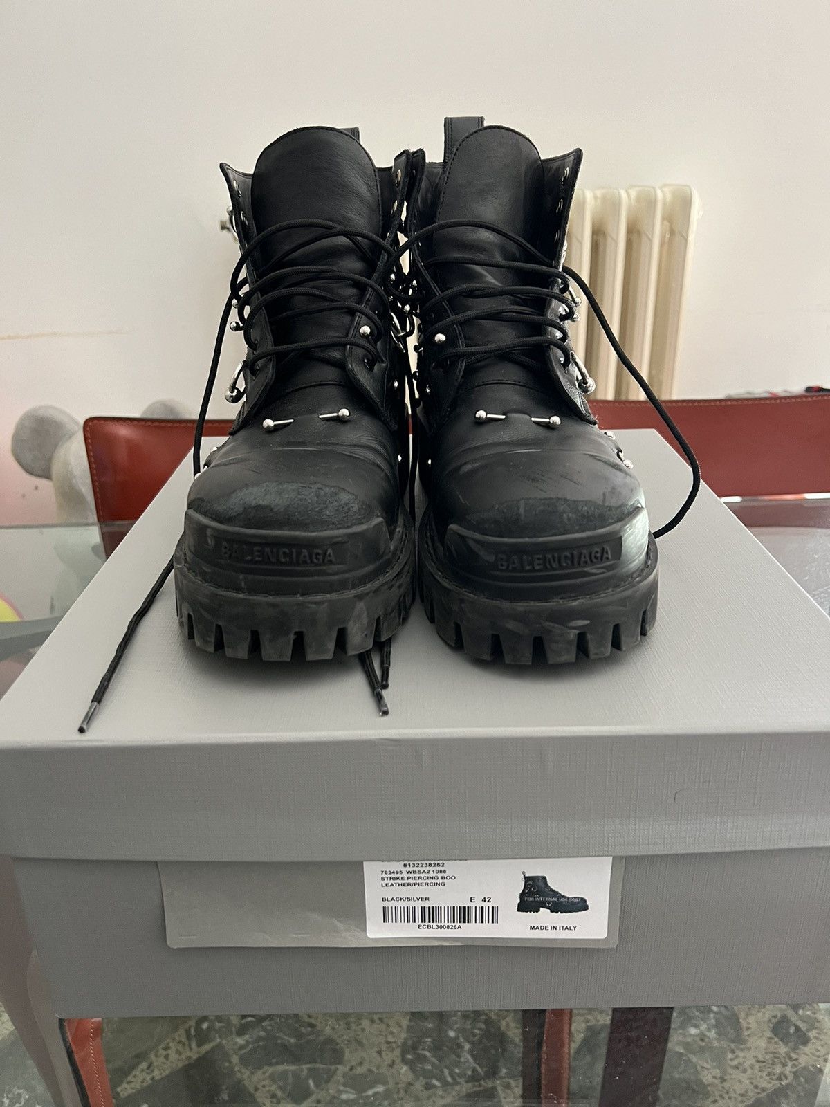 image of Balenciaga Strike Piercing Boots in Black, Men's (Size 8.5)