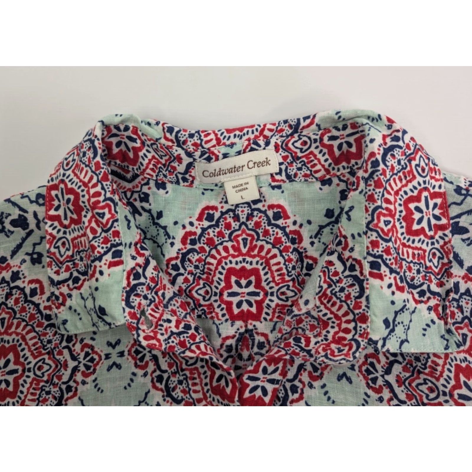 Coldwater Creek Coldwater Creek Blouse Women L Multicolor Linen Button Boho Artsy Floral Spring Summer Size L / US 10 / IT 46 - 5 Thumbnail