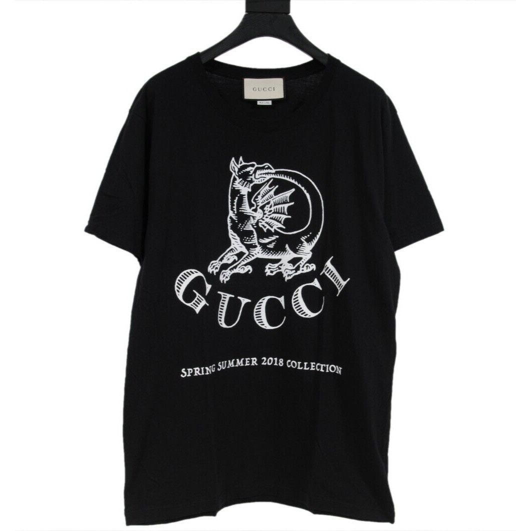 image of Gucci Ss 18 Dragon Logo T Shirt Black White, Men's (Size Medium)