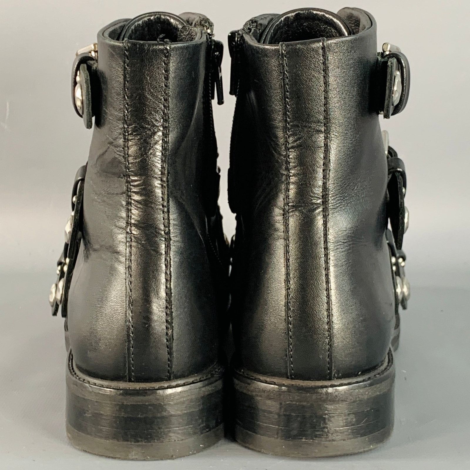 Maje Black Leather Studded Belted Side Zipper Military Ankle Size US 9 / IT 39 - 2 Thumbnail