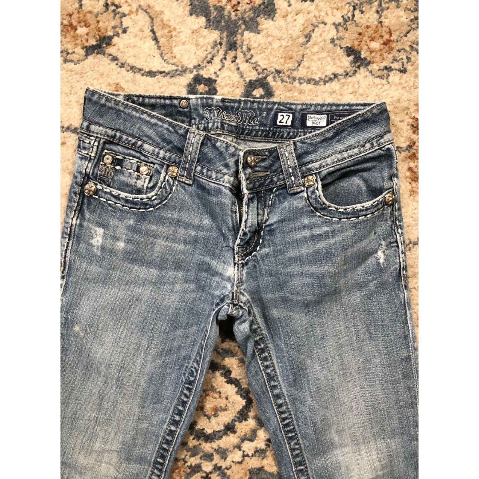 Miss Me Miss Me Jeans Womens 27 Blue Bootcut JENS0602Z Distressed Embellished Denim Size 27" / US 4 / IT 40 - 2 Thumbnail