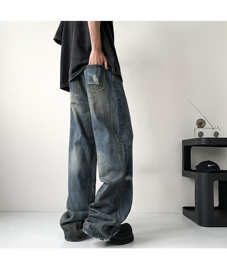 Japanese Brand × Jean Men's American washed wide-leg distressed straight jeans Size US 32 / EU 48 - 6 Thumbnail