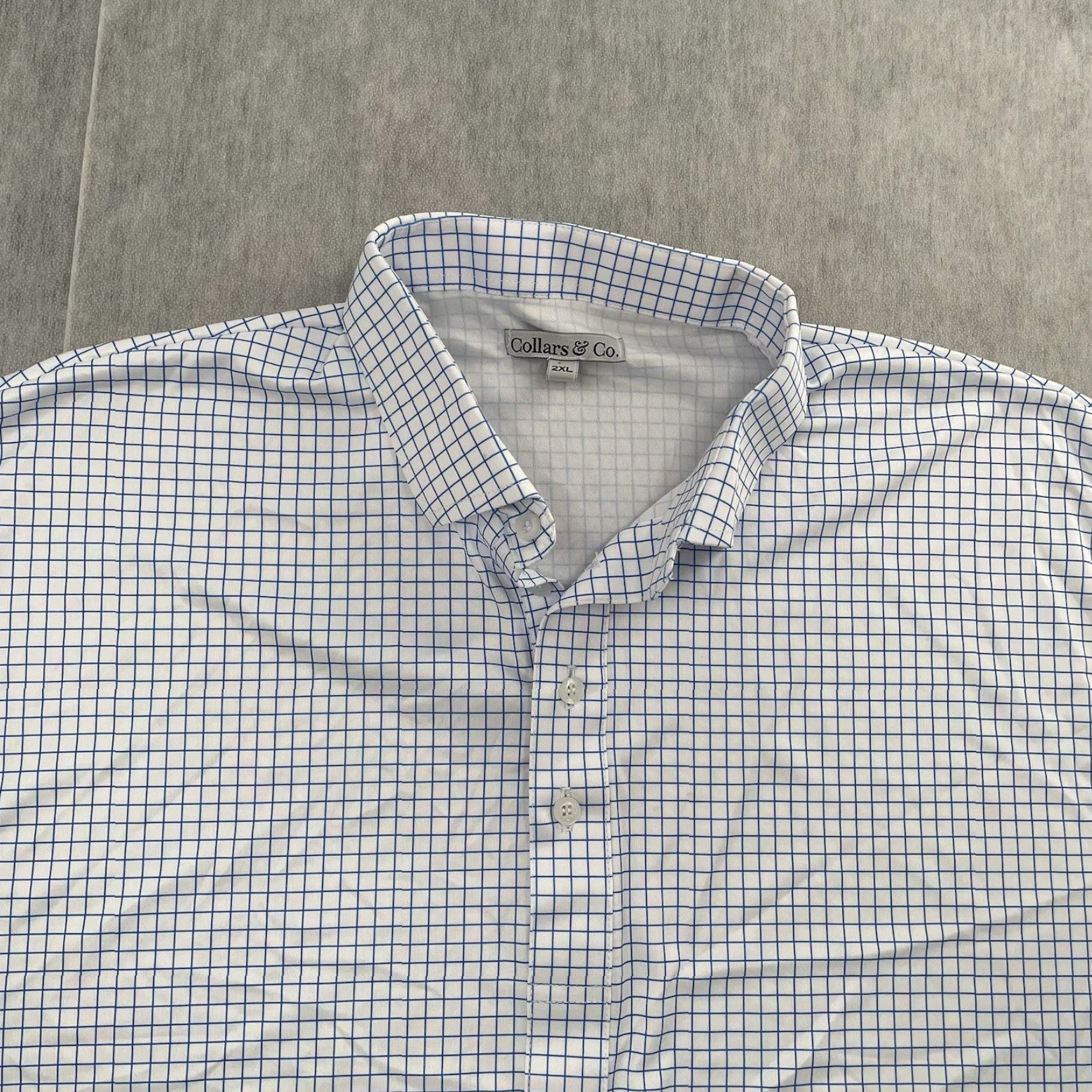 CO Collars & Co Shirt Polo 2XL Blue White Short Sleeve Dress Collar Men Size 48R - 3 Thumbnail