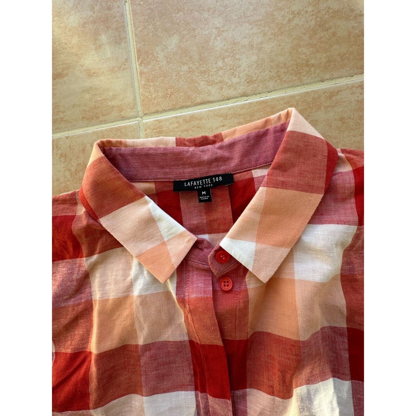 Lafayette 148 Lafayette 148 Red Orange White Plaid Sleeveless Blouse - M Size M / US 6-8 / IT 42-44 - 5 Thumbnail