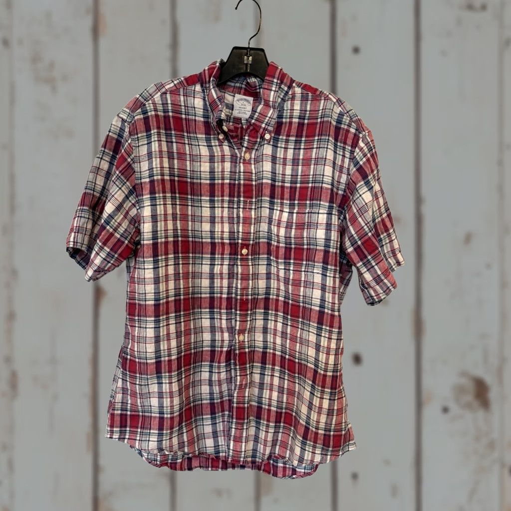 Brooks Brothers Brooks Brothers Shirt Men Linen BUTTON DOWN Red Plaid L Regu lar Short Sleeve Button-Up Size US L / EU 52-54 / 3 - 1 Thumbnail
